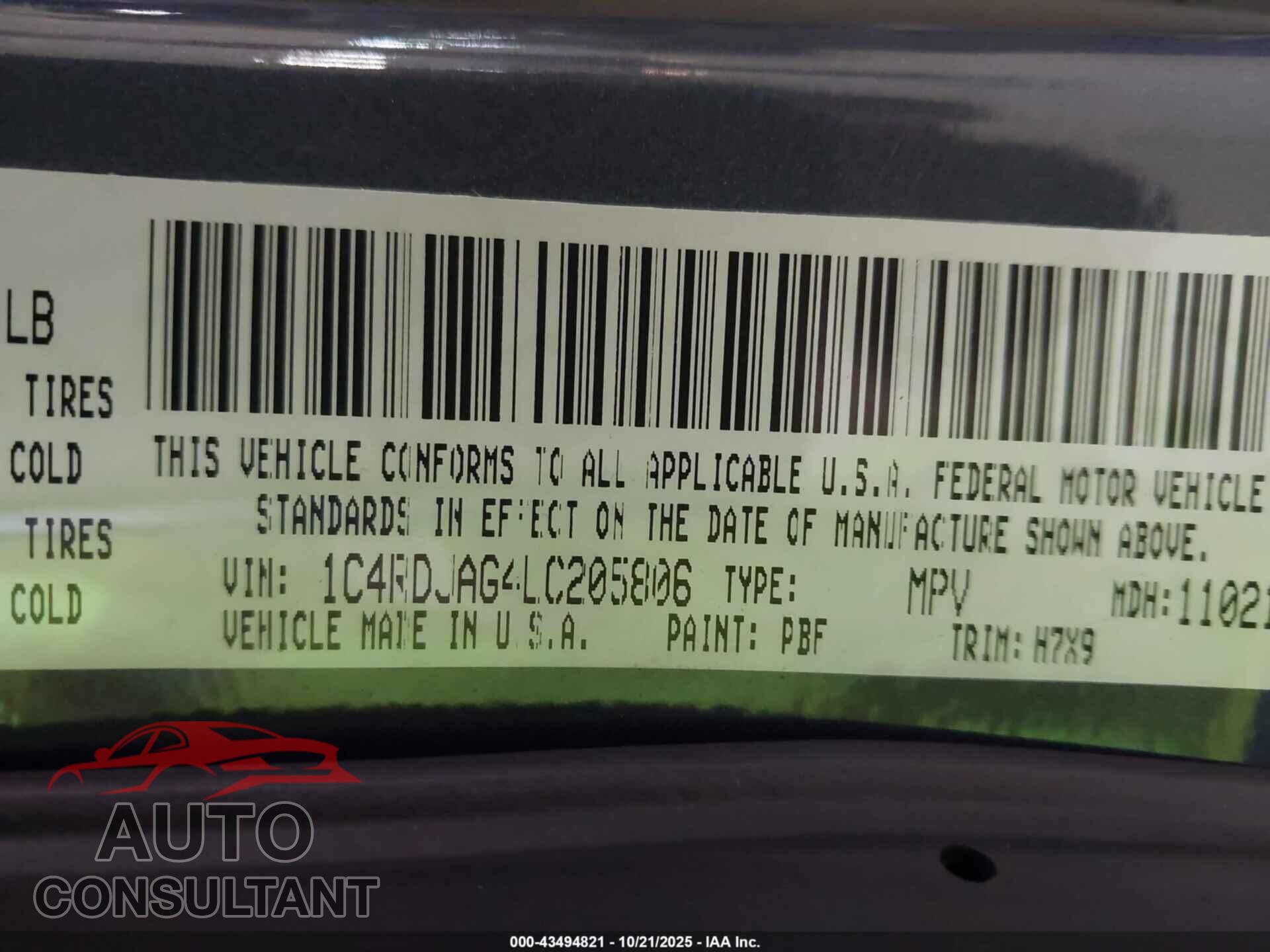 DODGE DURANGO 2020 - 1C4RDJAG4LC205806