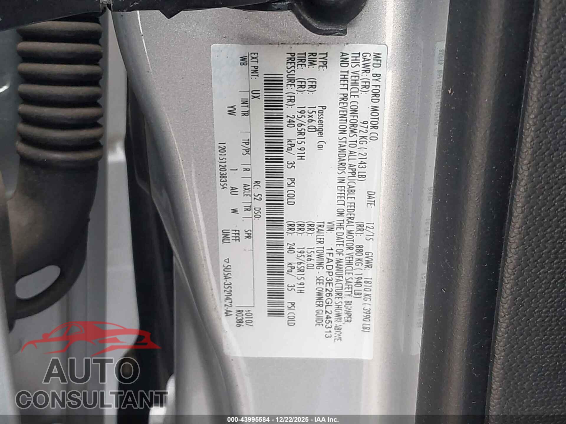 FORD FOCUS 2016 - 1FADP3E26GL245313