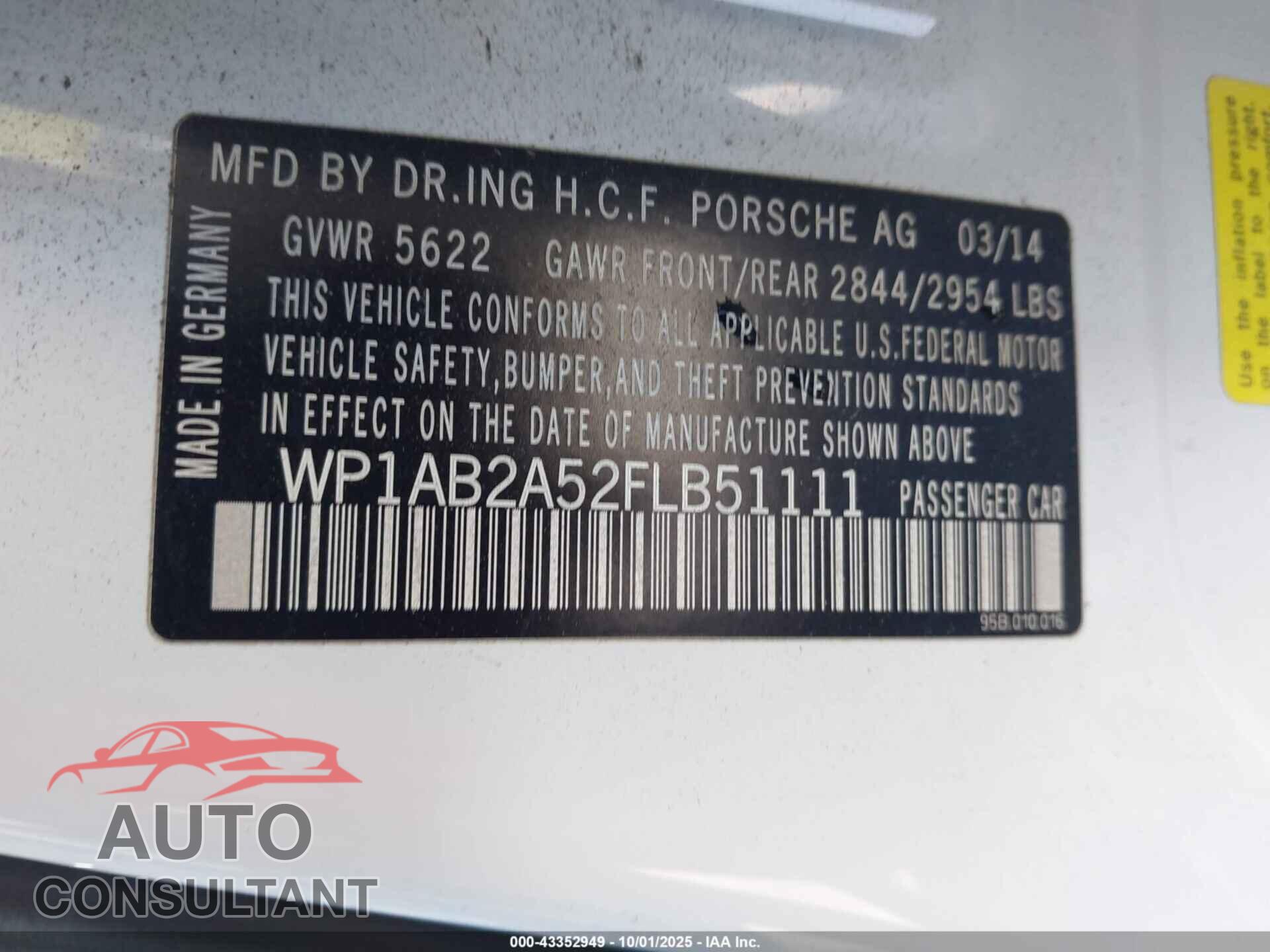 PORSCHE MACAN 2015 - WP1AB2A52FLB51111