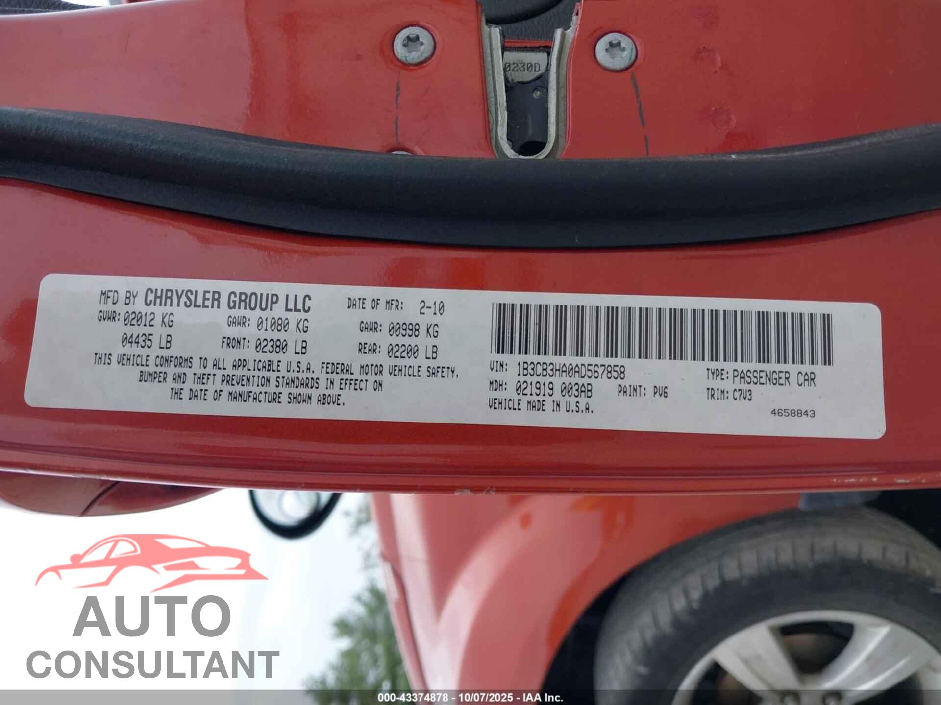 DODGE CALIBER 2010 - 1B3CB4HA2AD546547