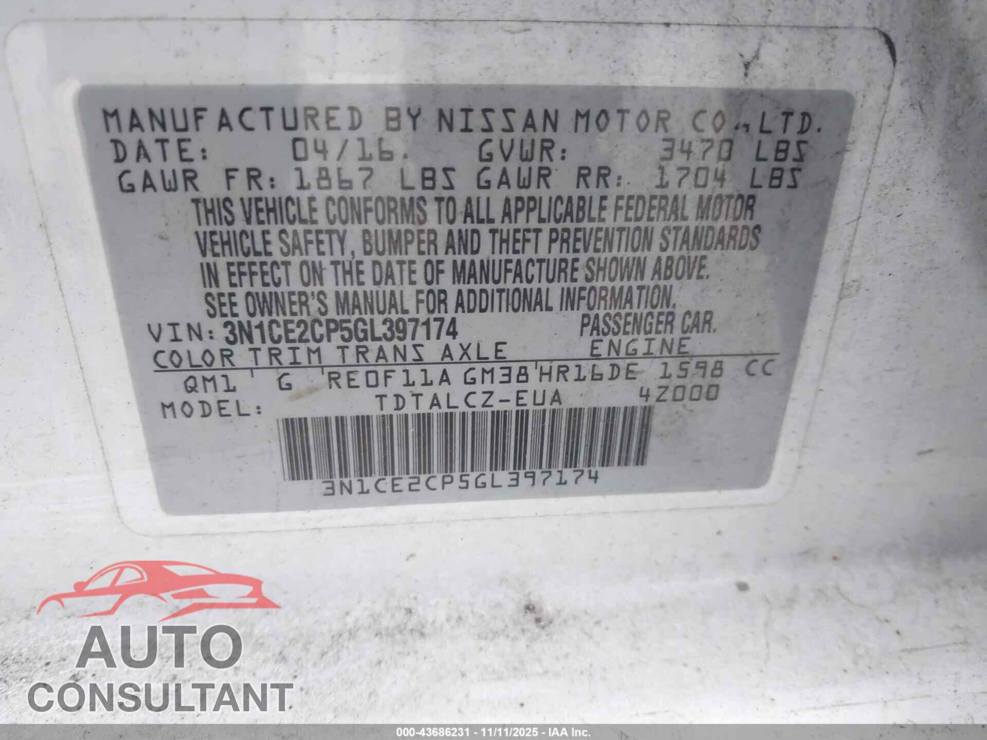 NISSAN VERSA NOTE 2016 - 3N1CE2CP5GL397174