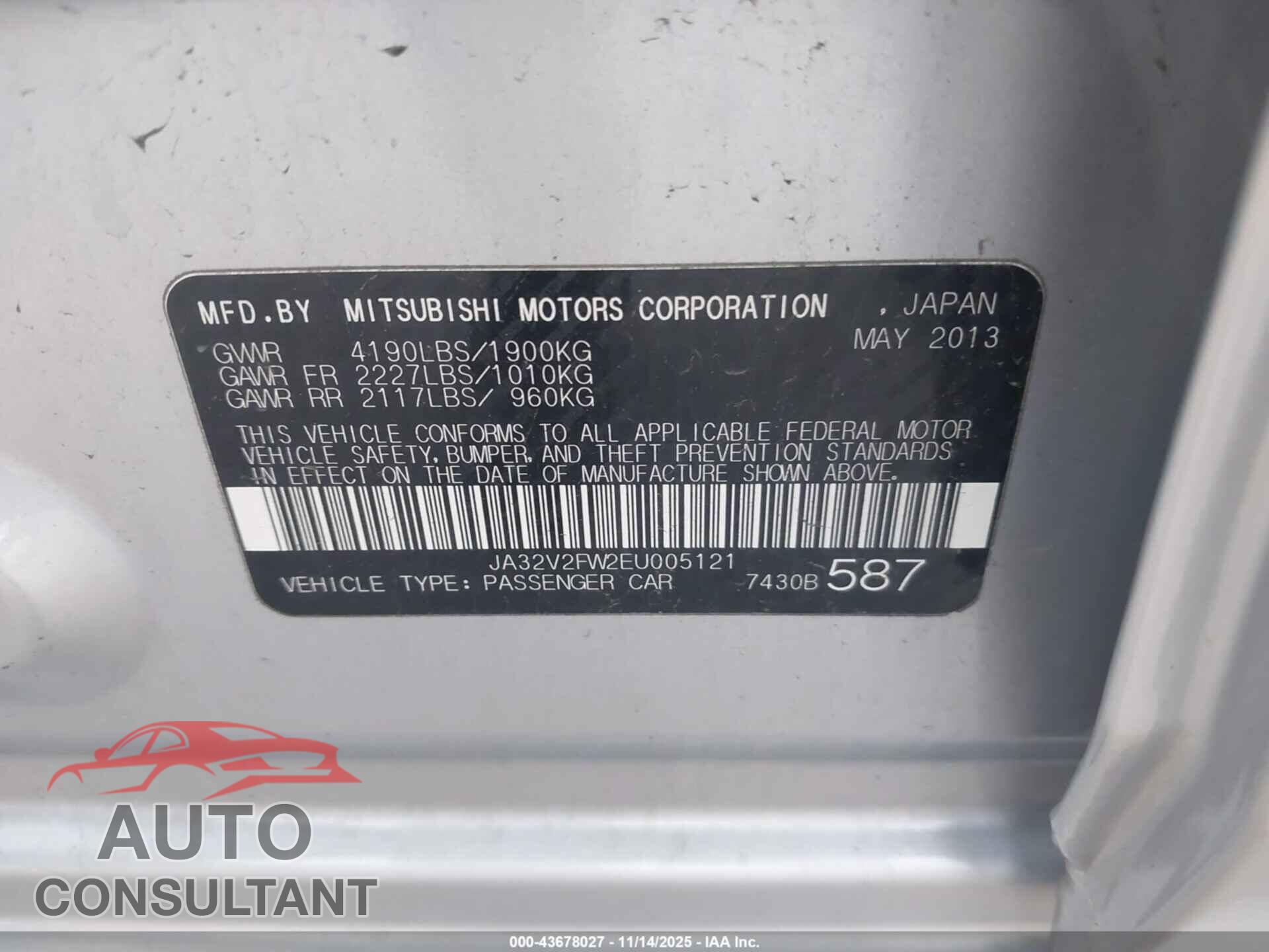 MITSUBISHI LANCER 2014 - JA32V2FW2EU005121