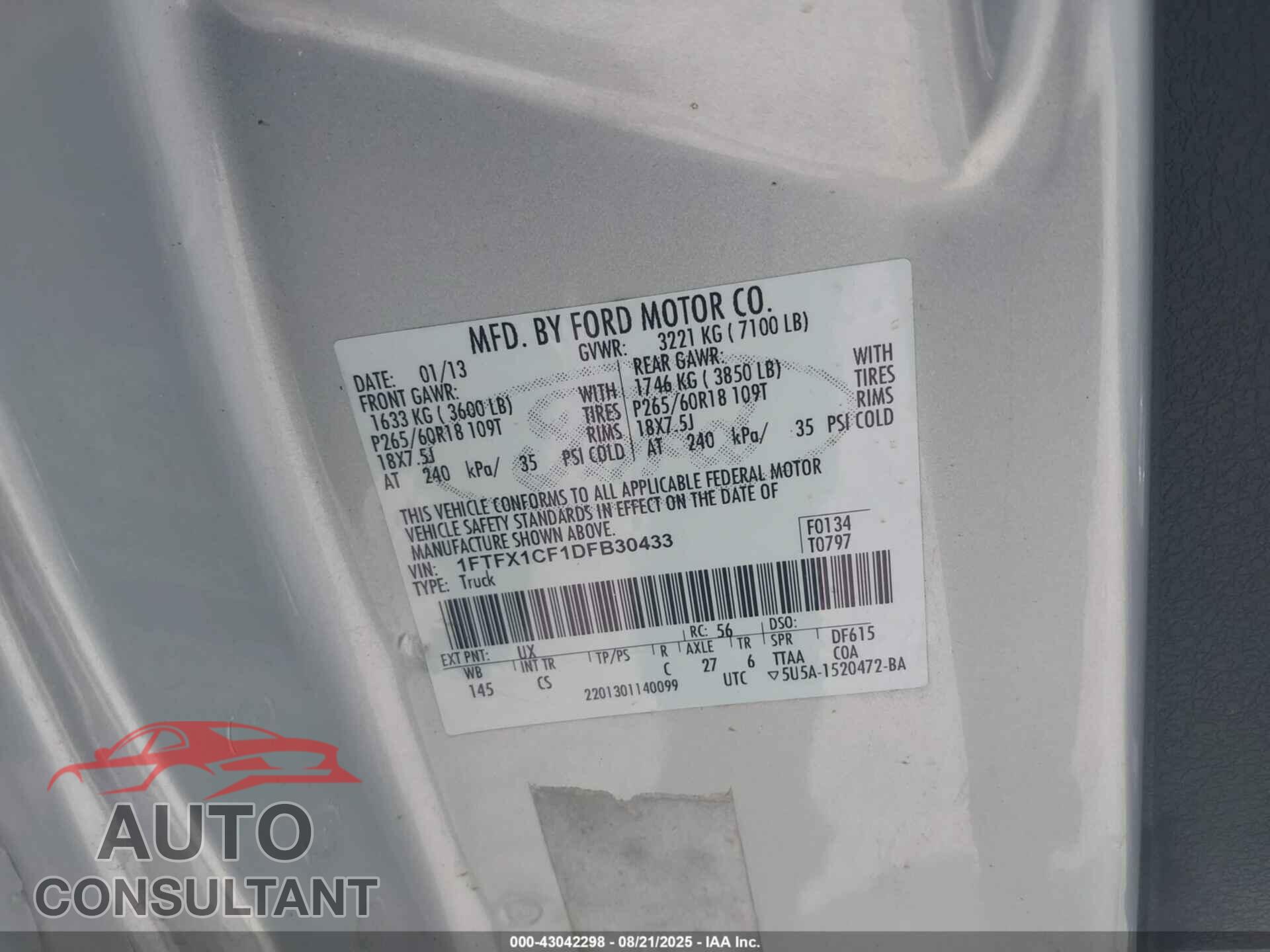 FORD F-150 2013 - 1FTFX1CF1DFB30433