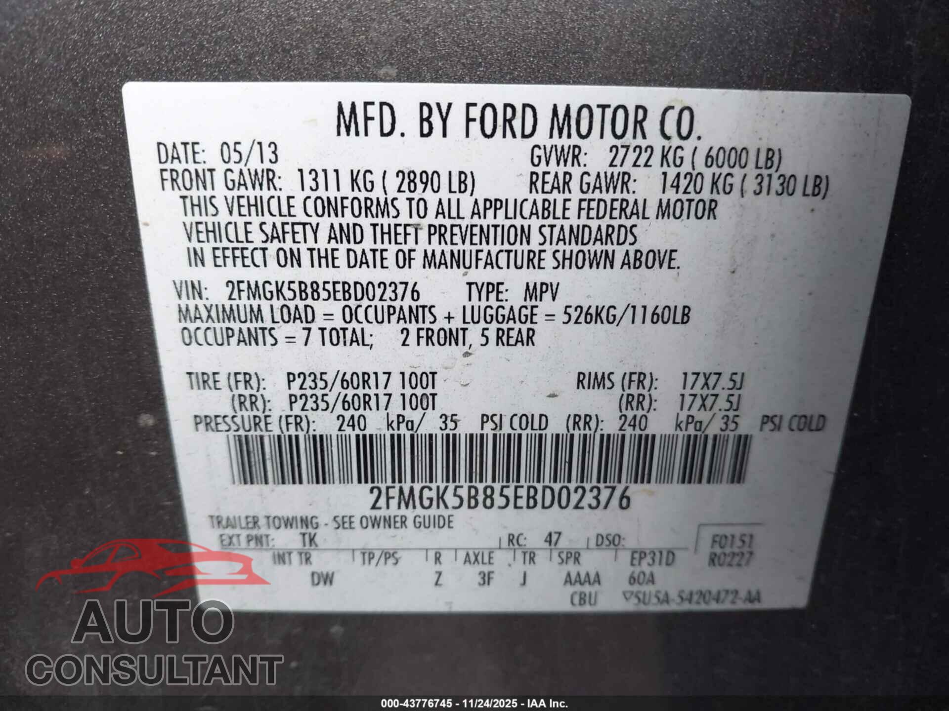 FORD FLEX 2014 - 2FMGK5B85EBD02376