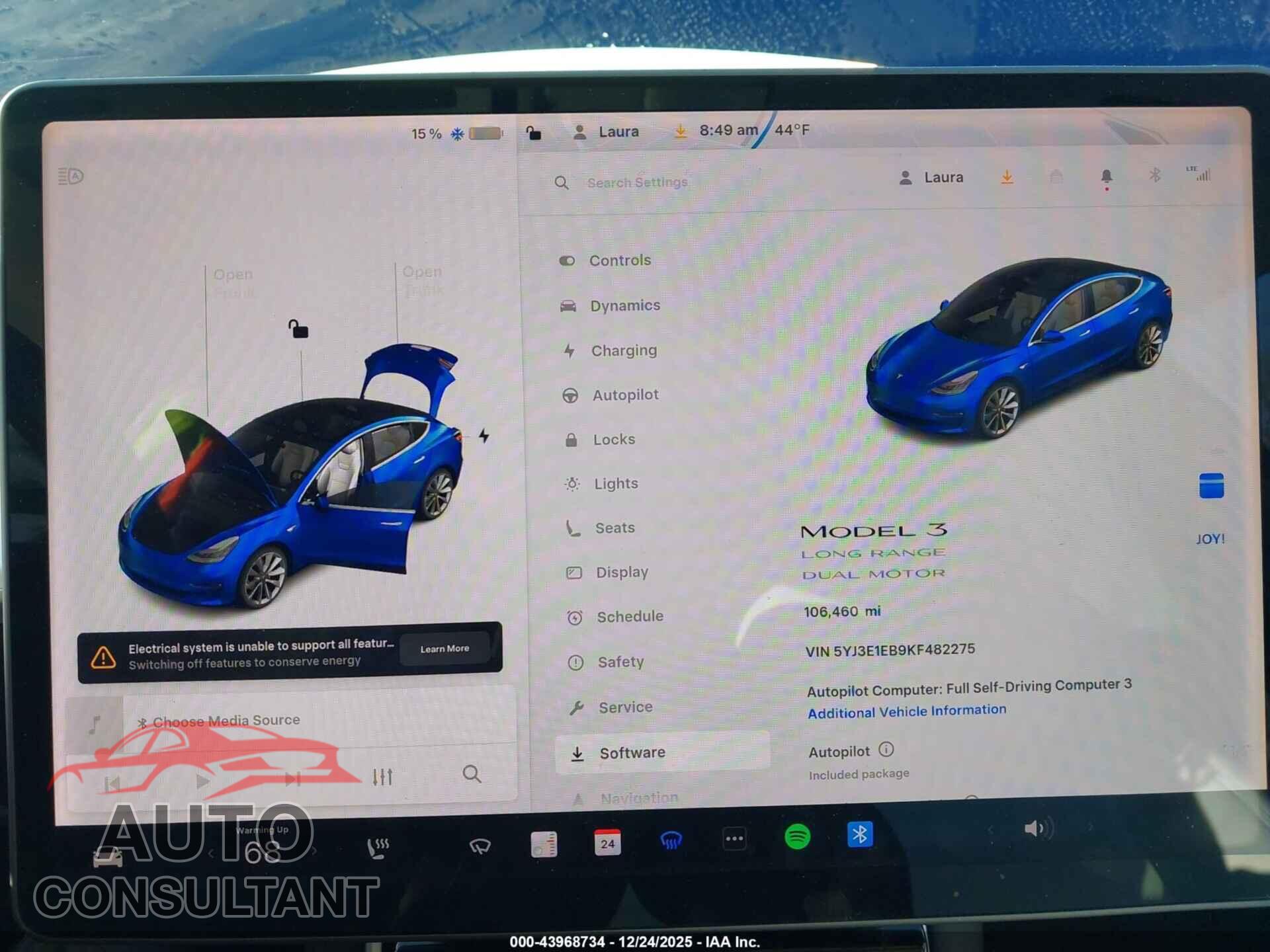 TESLA MODEL 3 2019 - 5YJ3E1EB9KF482275
