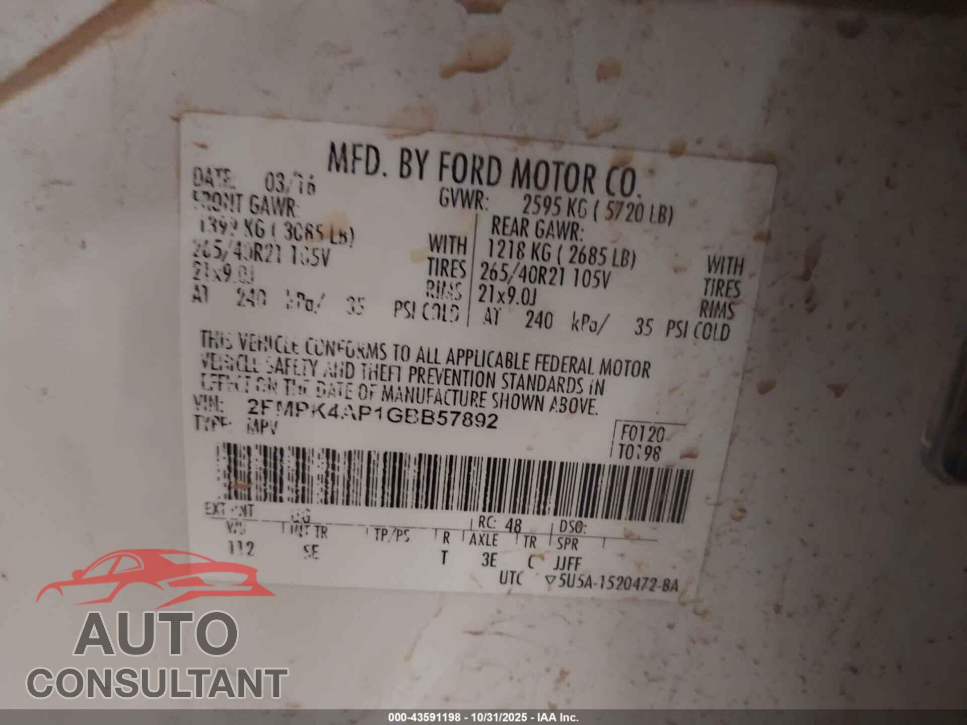 FORD EDGE 2016 - 2FMPK4AP1GBB57892