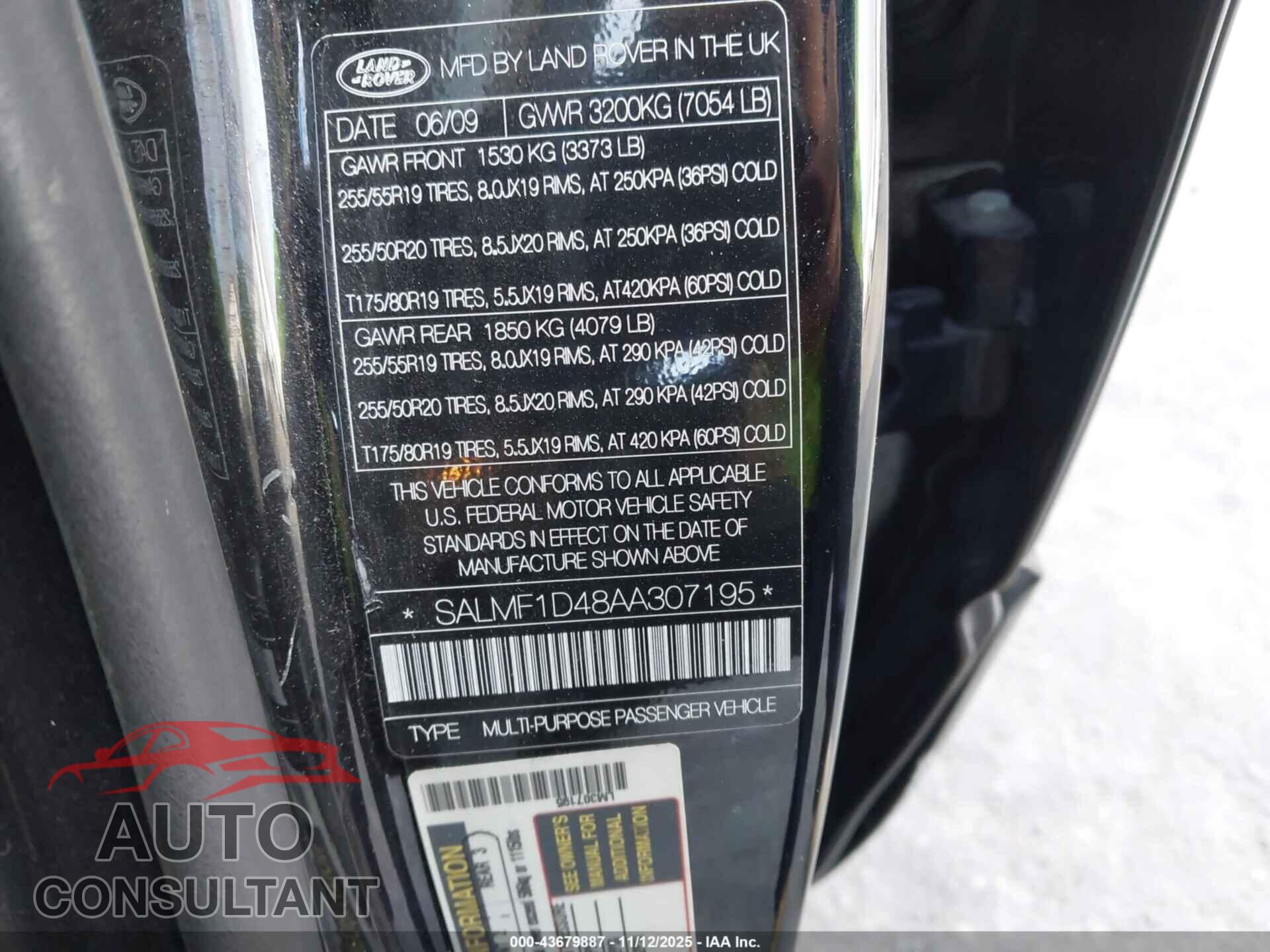 LAND ROVER RANGE ROVER 2010 - SALMF1D48AA307195