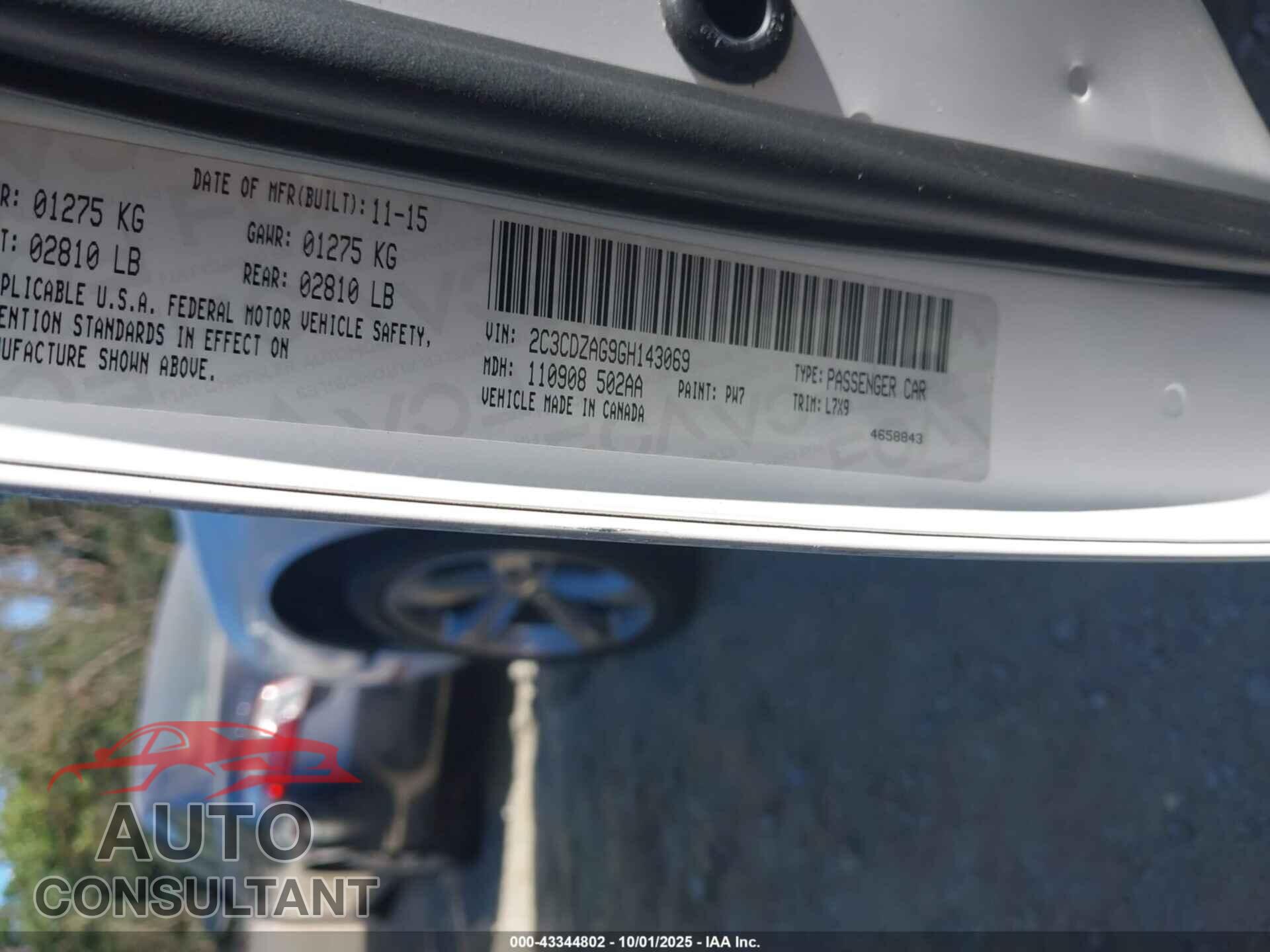 DODGE CHALLENGER 2016 - 2C3CDZAG9GH143069