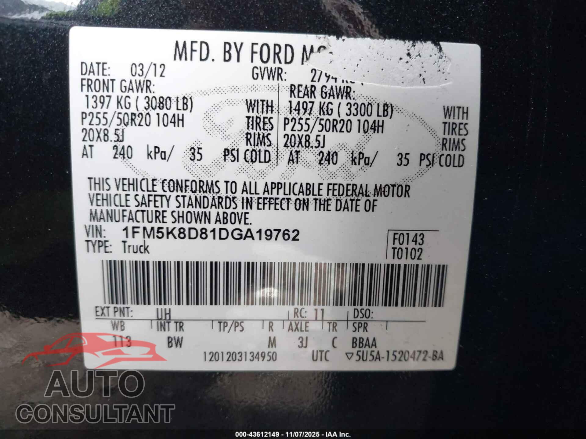 FORD EXPLORER 2013 - 1FM5K8D81DGA19762