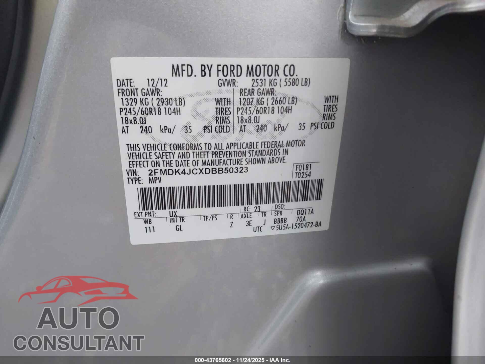 FORD EDGE 2013 - 2FMDK4JCXDBB50323