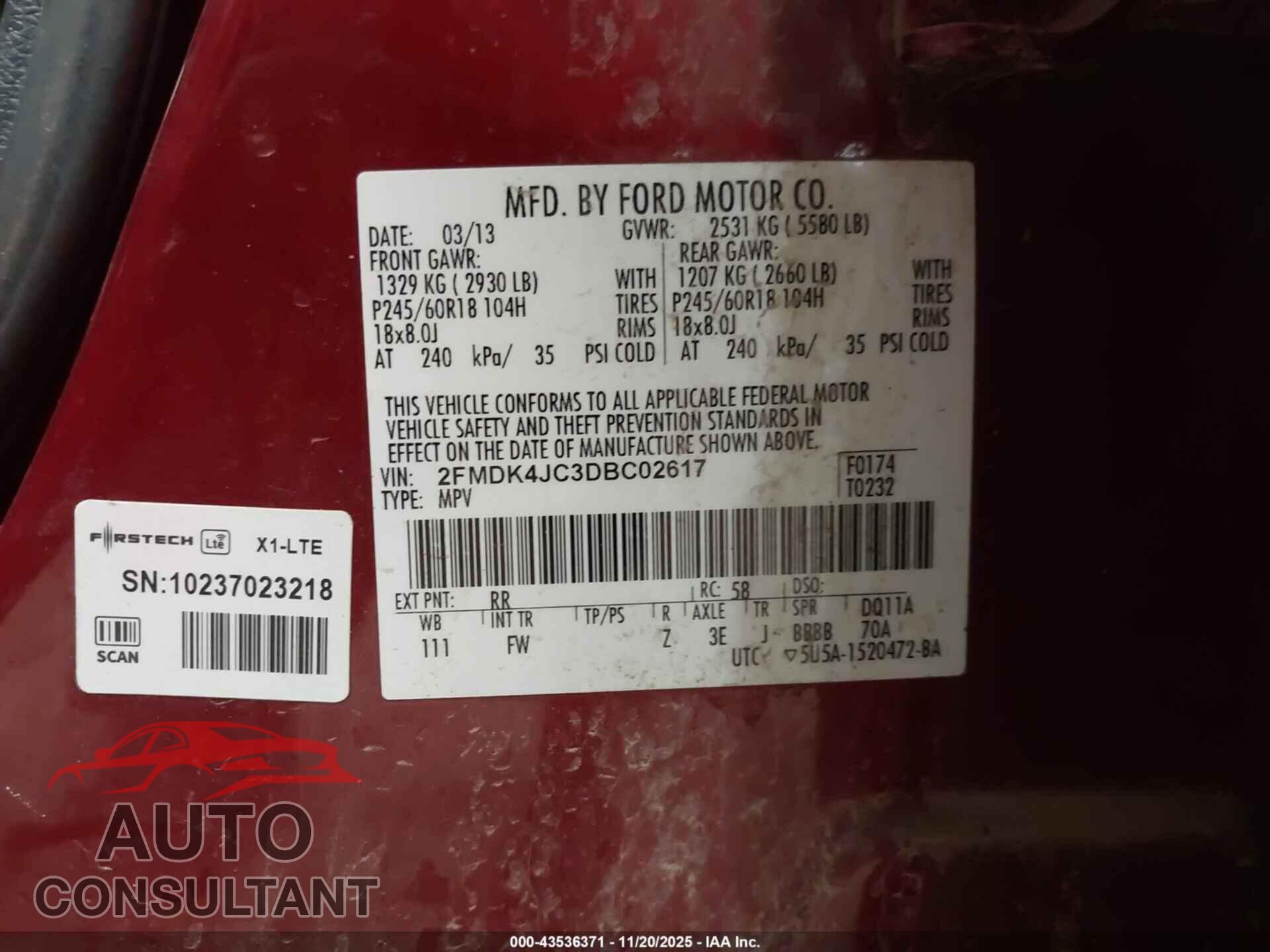 FORD EDGE 2013 - 2FMDK4JC3DBC02617