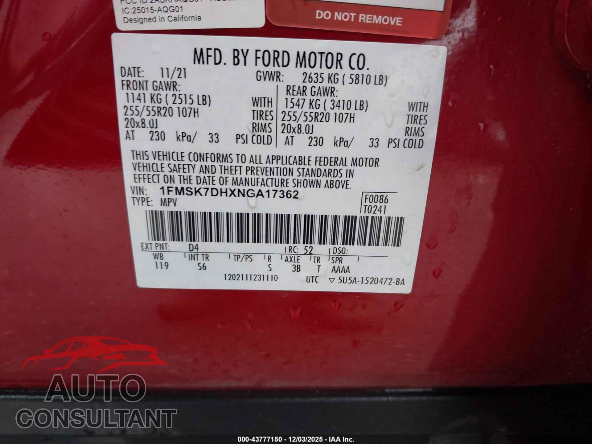 FORD EXPLORER 2022 - 1FMSK7DHXNGA17362