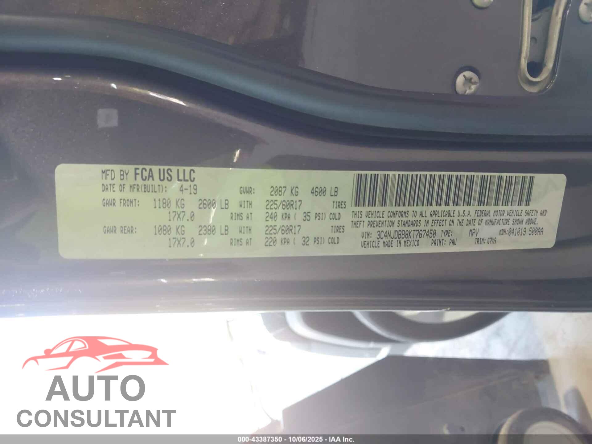 JEEP COMPASS 2019 - 3C4NJDBB8KT767450