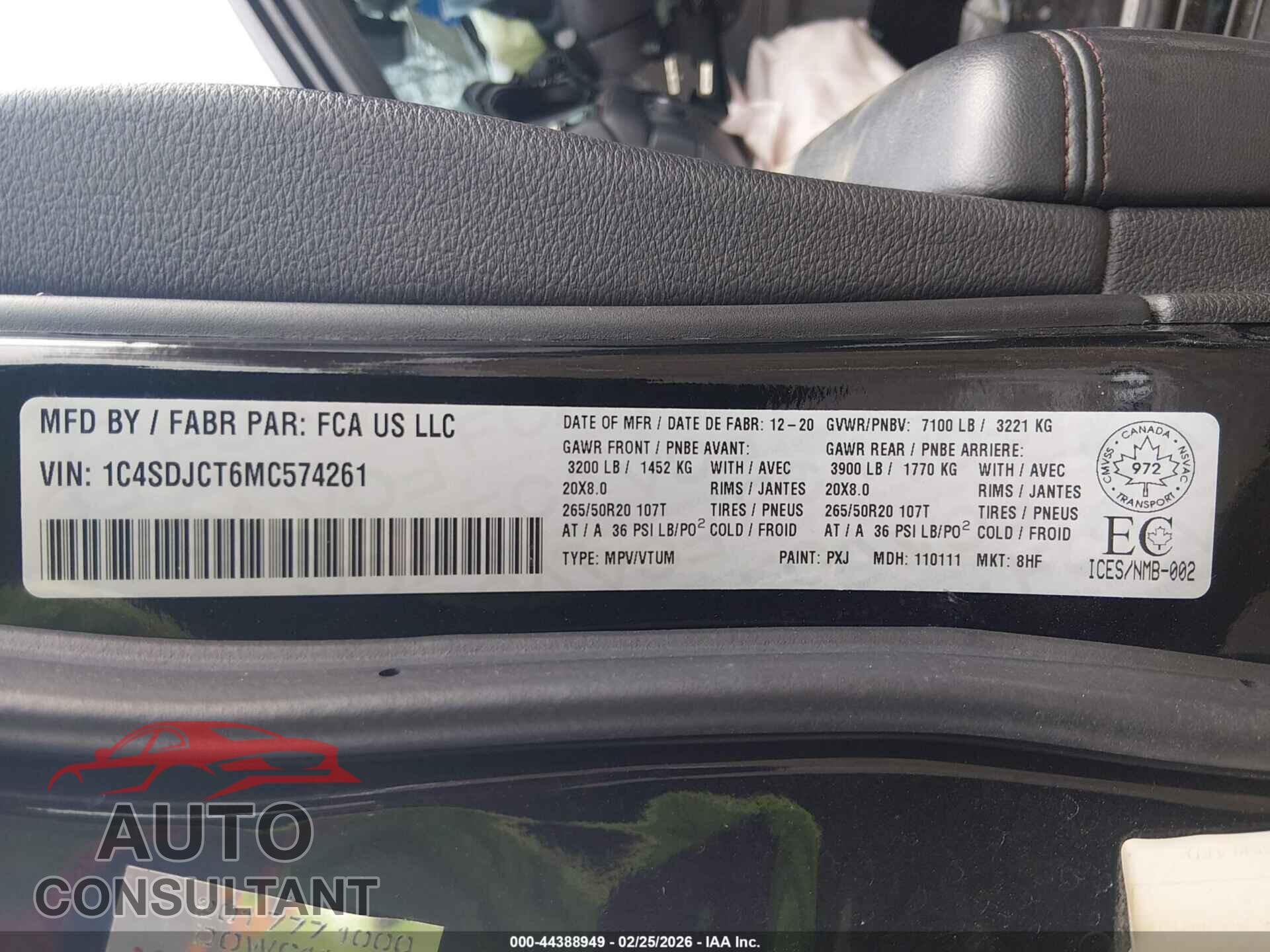 DODGE DURANGO 2021 - 1C4SDJCT6MC574261