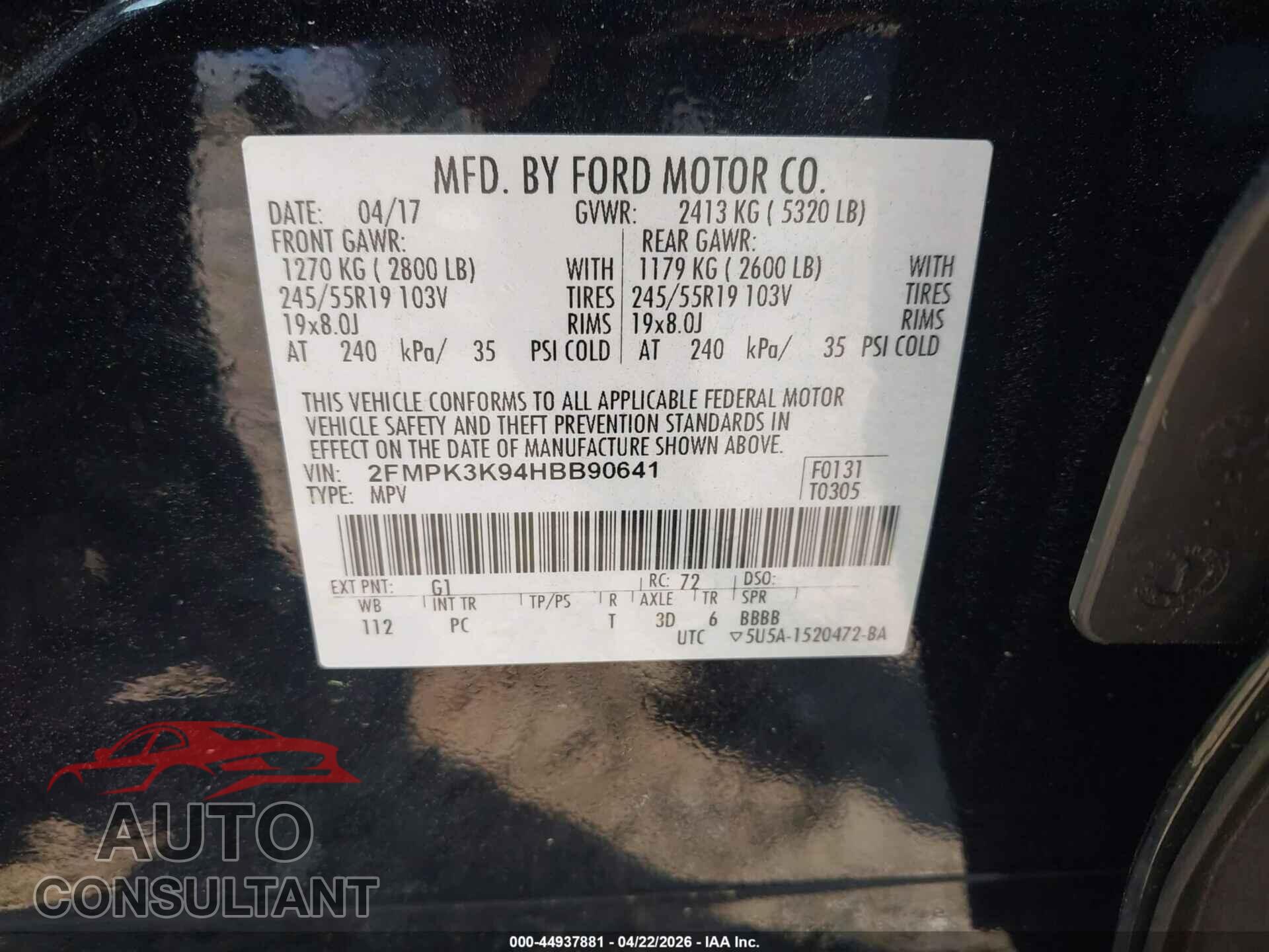 FORD EDGE 2017 - 2FMPK3K94HBB90641