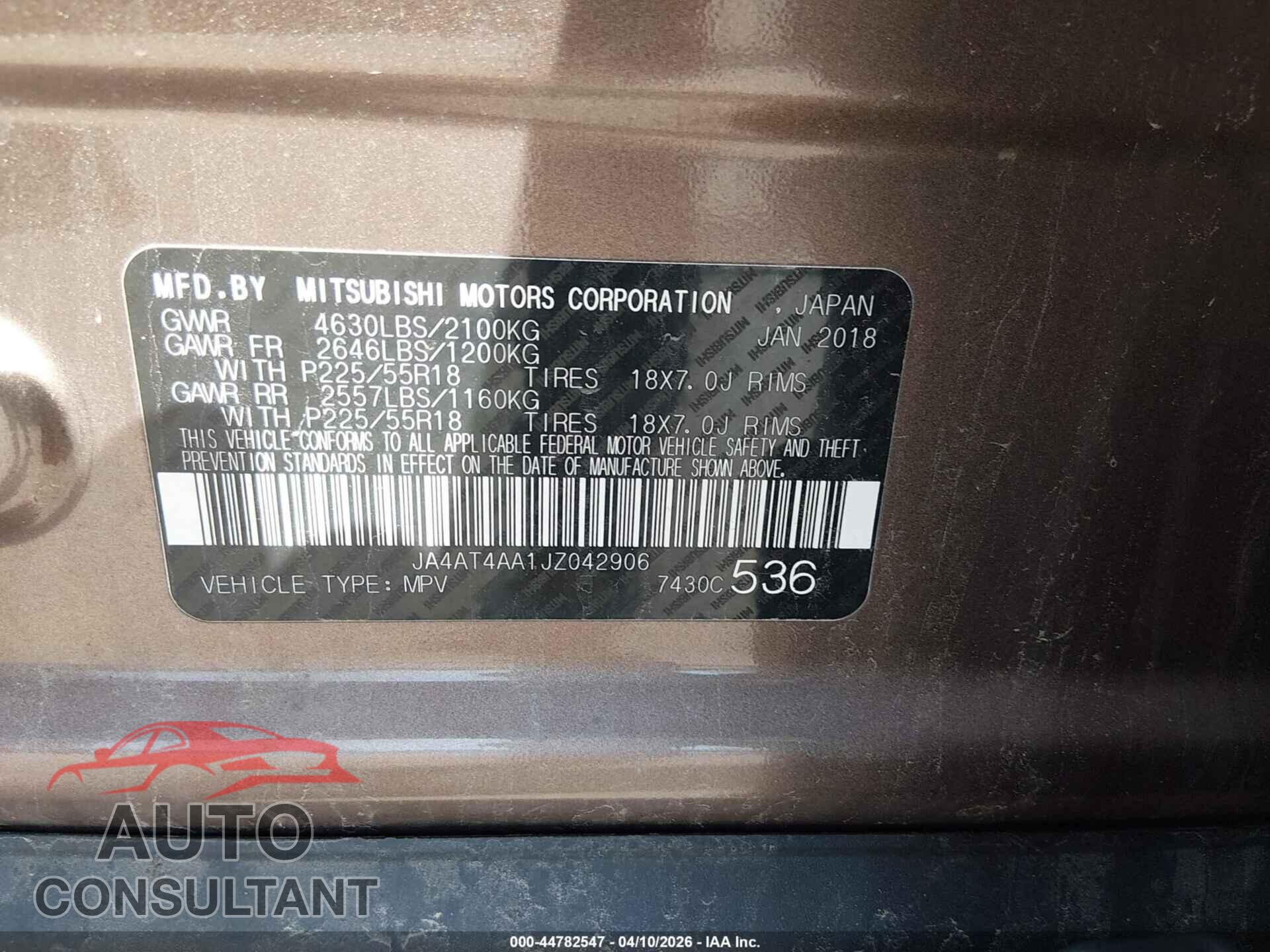 MITSUBISHI ECLIPSE CROSS 2018 - JA4AT4AA1JZ042906