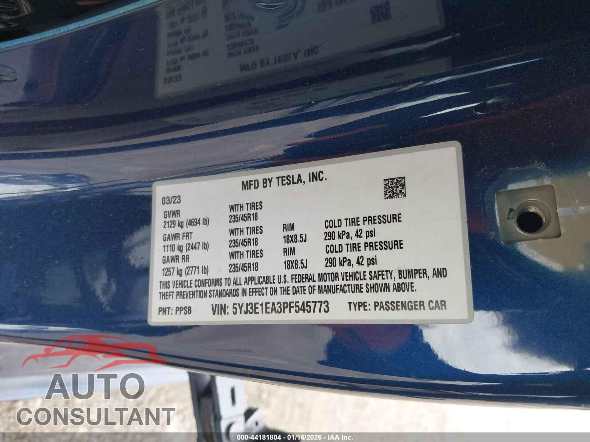 TESLA MODEL 3 2023 - 5YJ3E1EA3PF545773