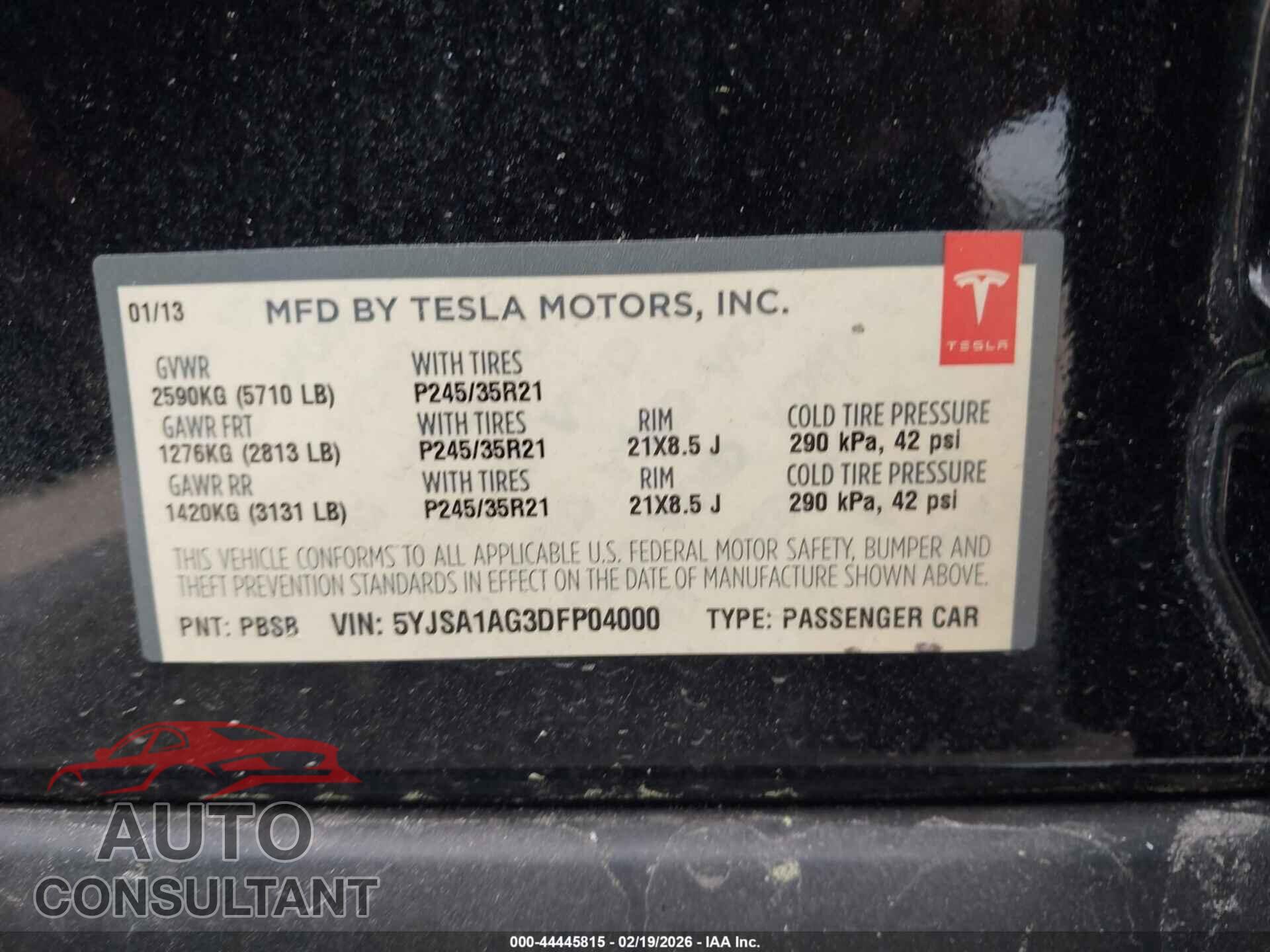 TESLA MODEL S 2013 - 5YJSA1AG3DFP04000