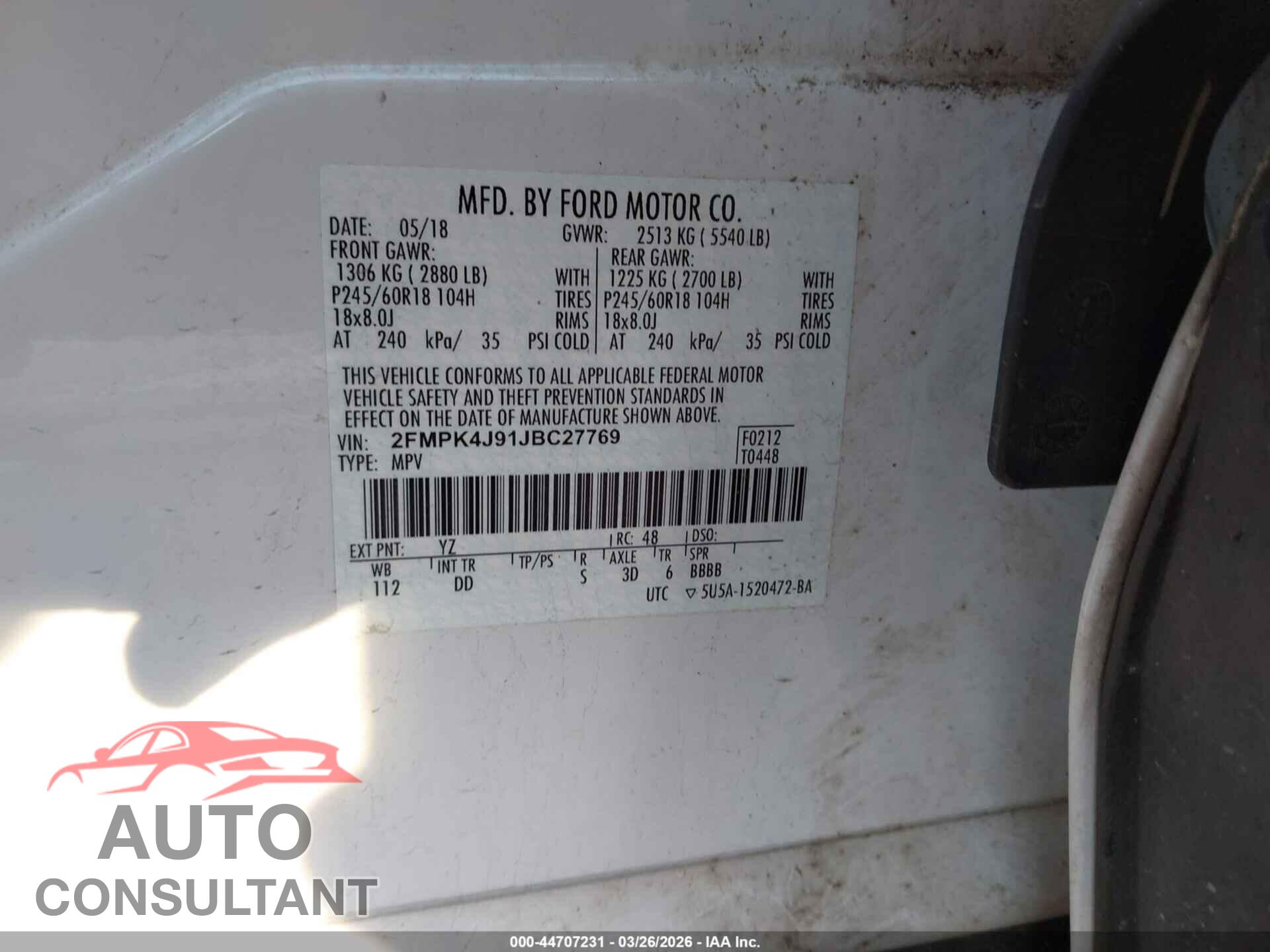 FORD EDGE 2018 - 2FMPK4J91JBC27769