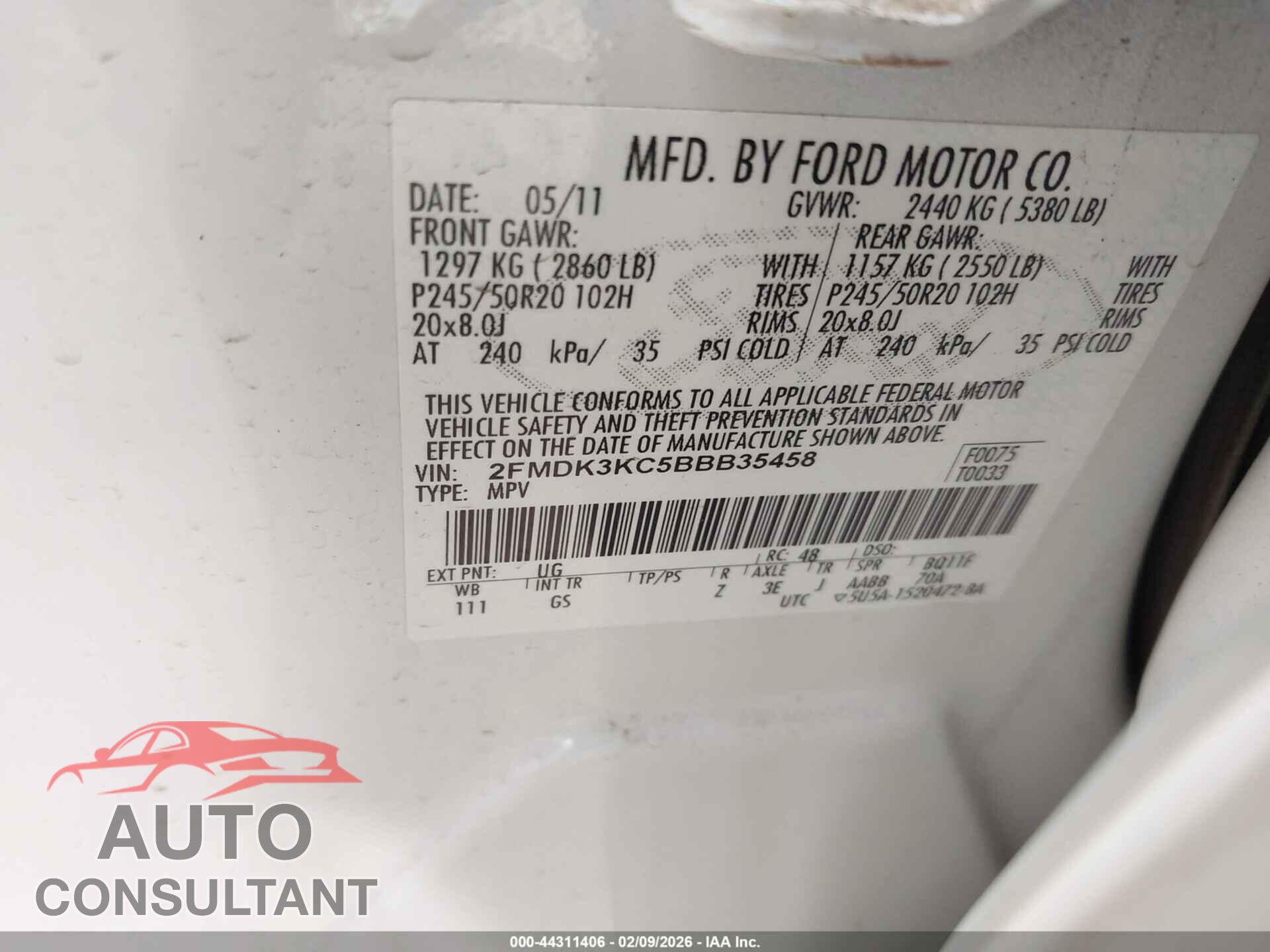 FORD EDGE 2011 - 2FMDK3KC5BBB35458