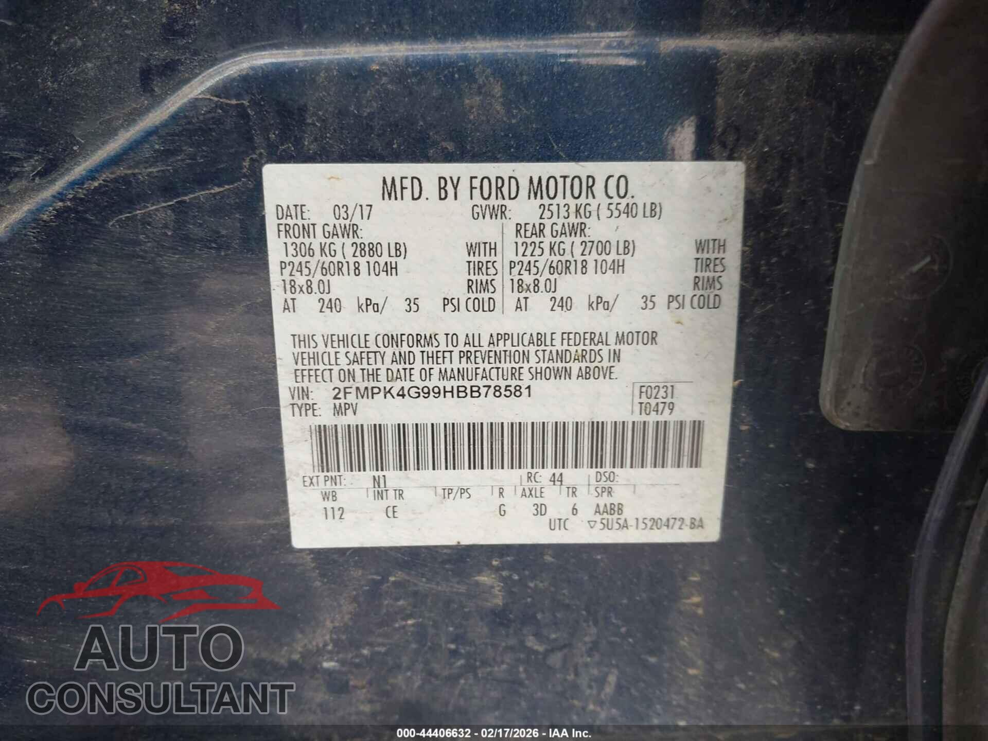 FORD EDGE 2017 - 2FMPK4G99HBB78581