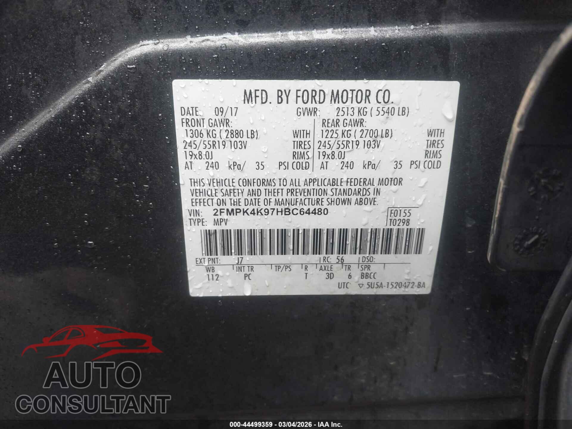 FORD EDGE 2017 - 2FMPK4K97HBC64480