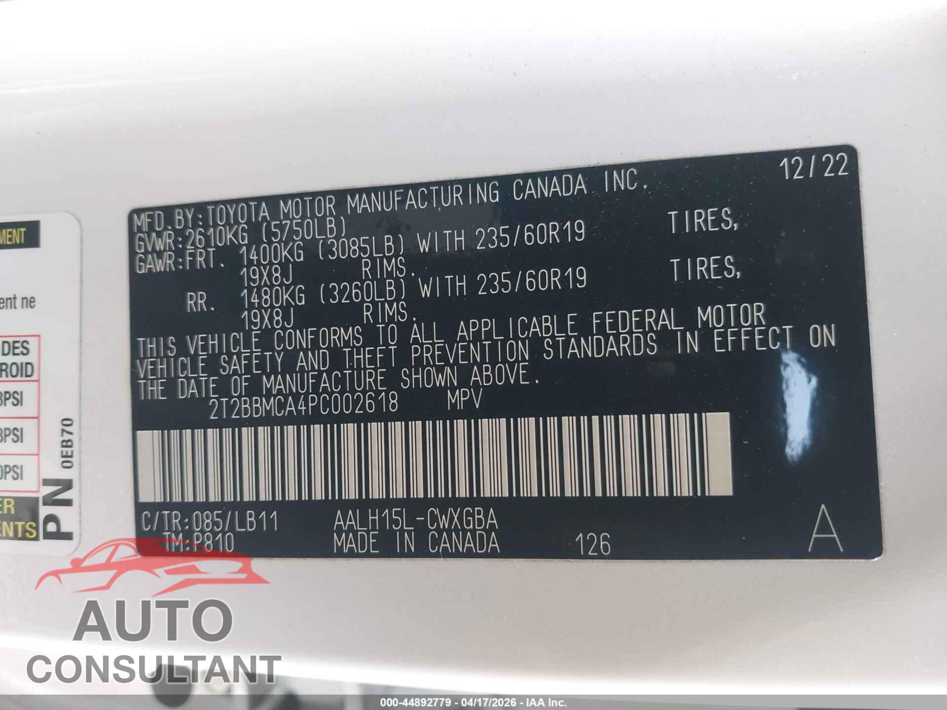 LEXUS RX 350H 2023 - 2T2BBMCA4PC002618