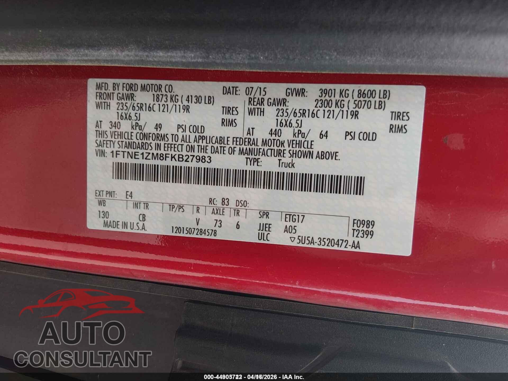 FORD TRANSIT-150 2015 - 1FTNE1ZM8FKB27983