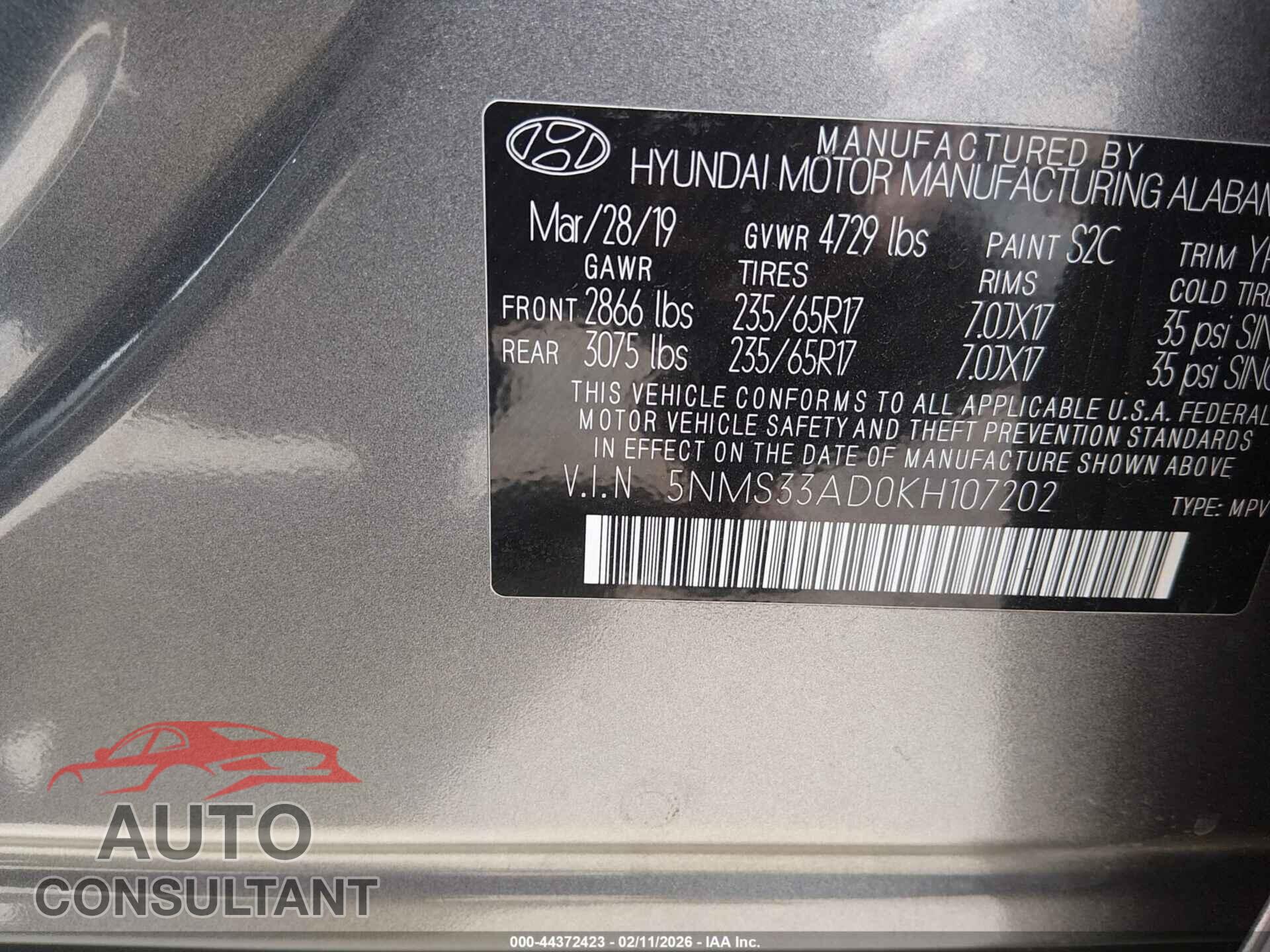 HYUNDAI SANTA FE 2019 - 5NMS33AD0KH107202
