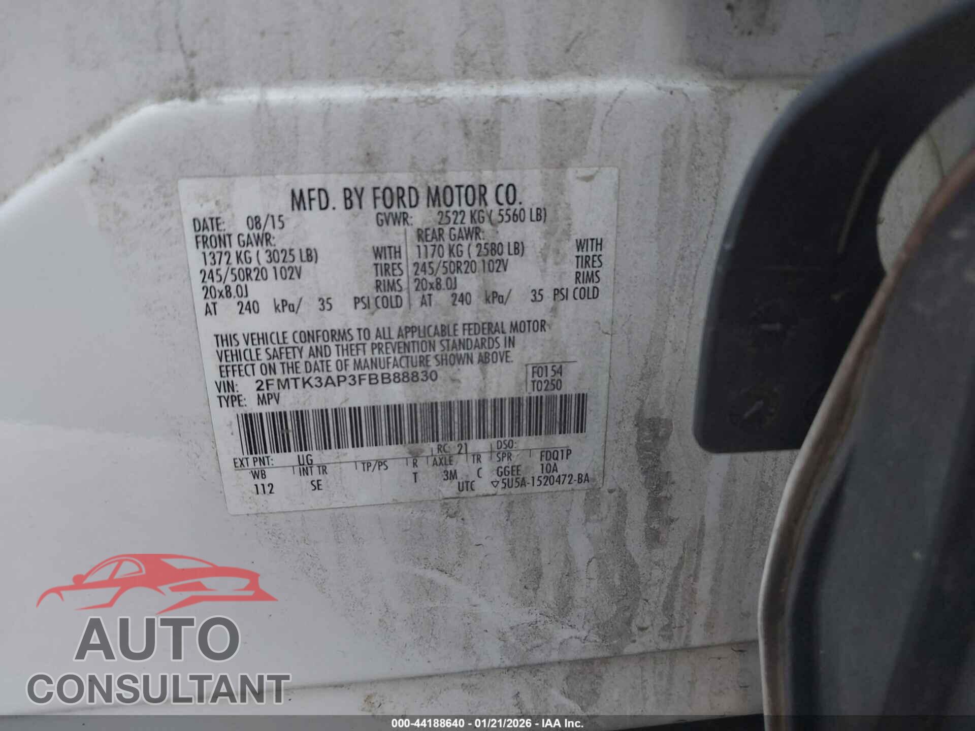 FORD EDGE 2015 - 2FMTK3AP3FBB88830