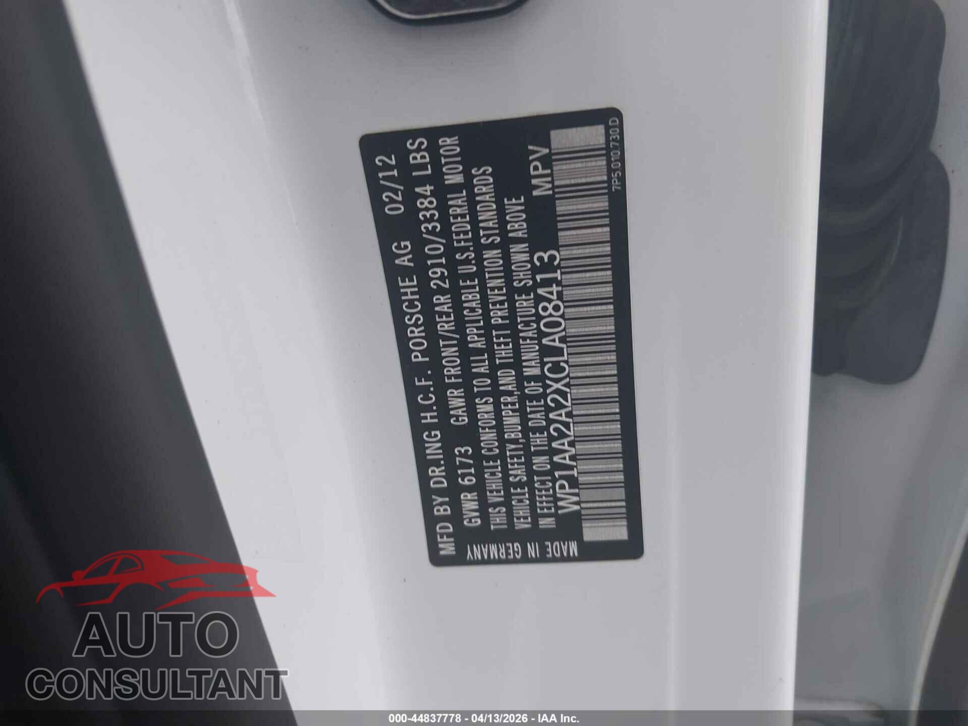 PORSCHE CAYENNE 2012 - WP1AA2A2XCLA08413