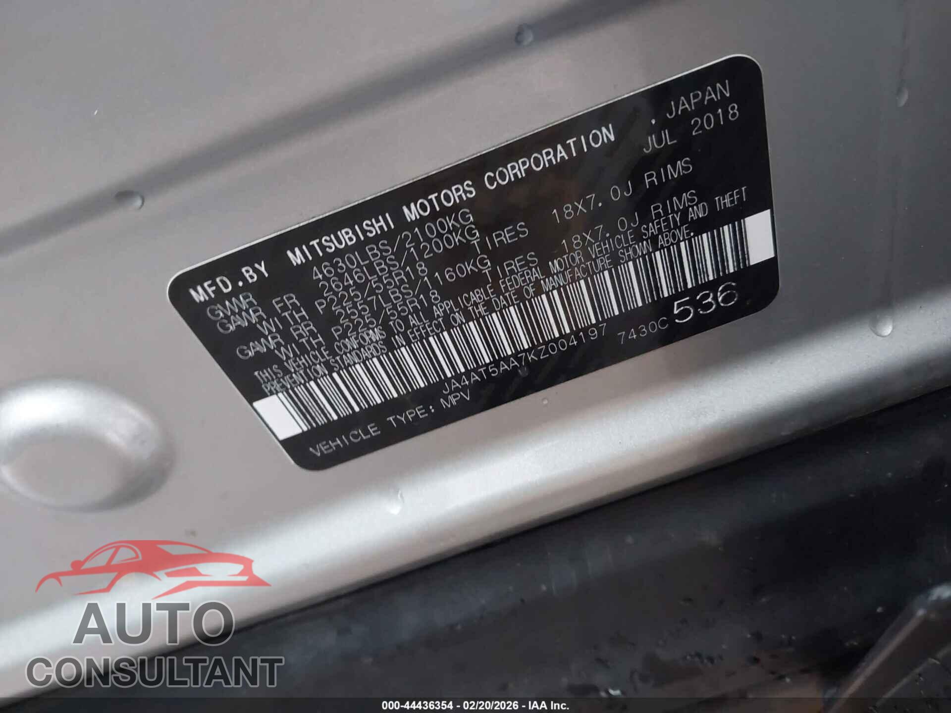 MITSUBISHI ECLIPSE CROSS 2019 - JA4AT5AA7KZ004197