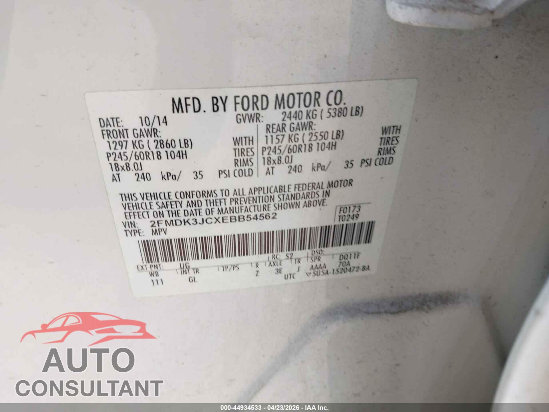 FORD EDGE 2014 - 2FMDK3JCXEBB54562