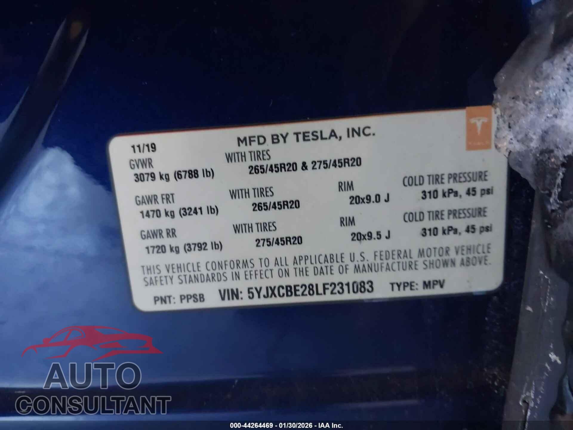 TESLA MODEL X 2020 - 5YJXCBE28LF231083