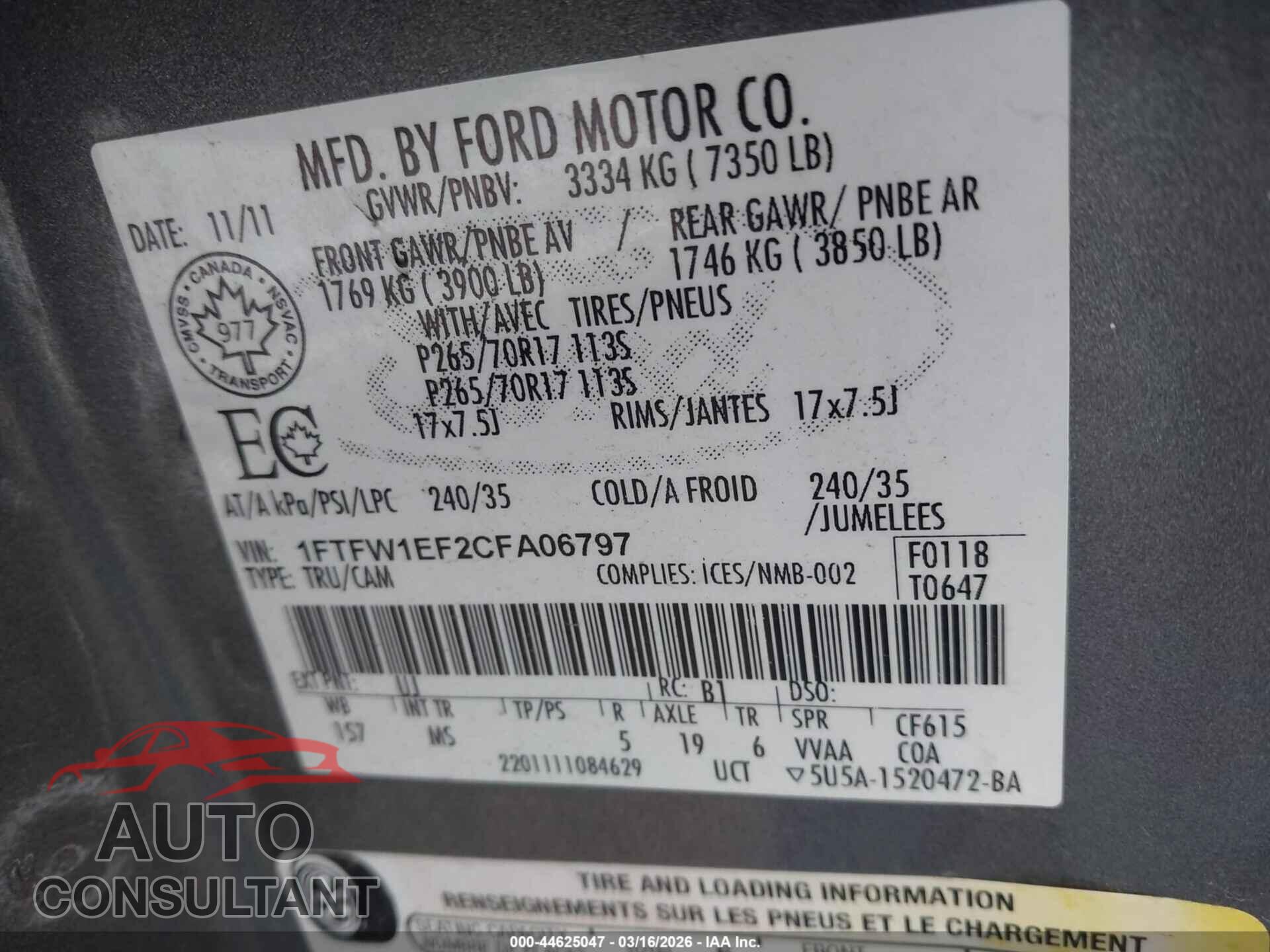 FORD F-150 2012 - 1FTFW1EF2CFA06797