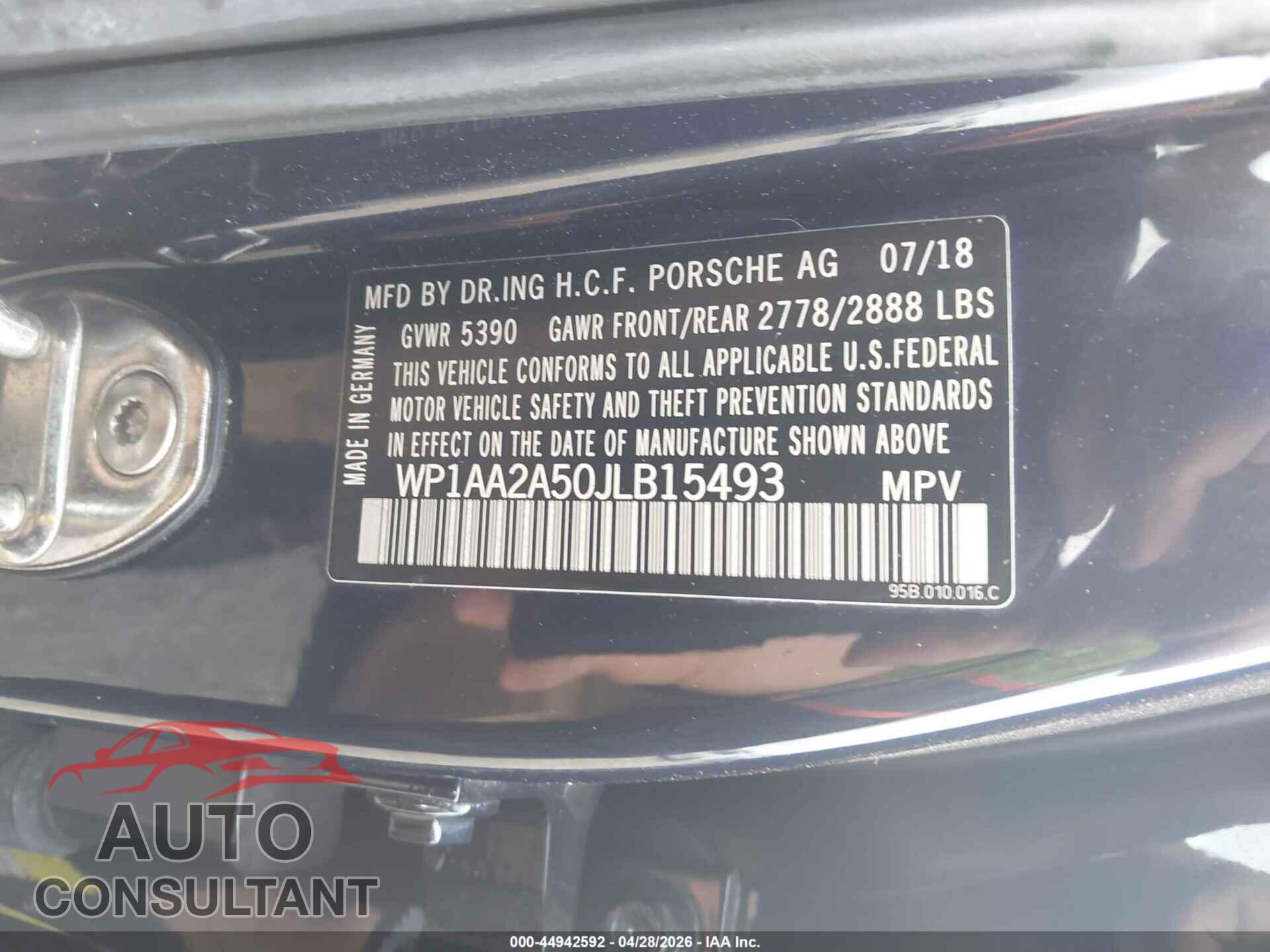 PORSCHE MACAN 2018 - WP1AA2A50JLB15493