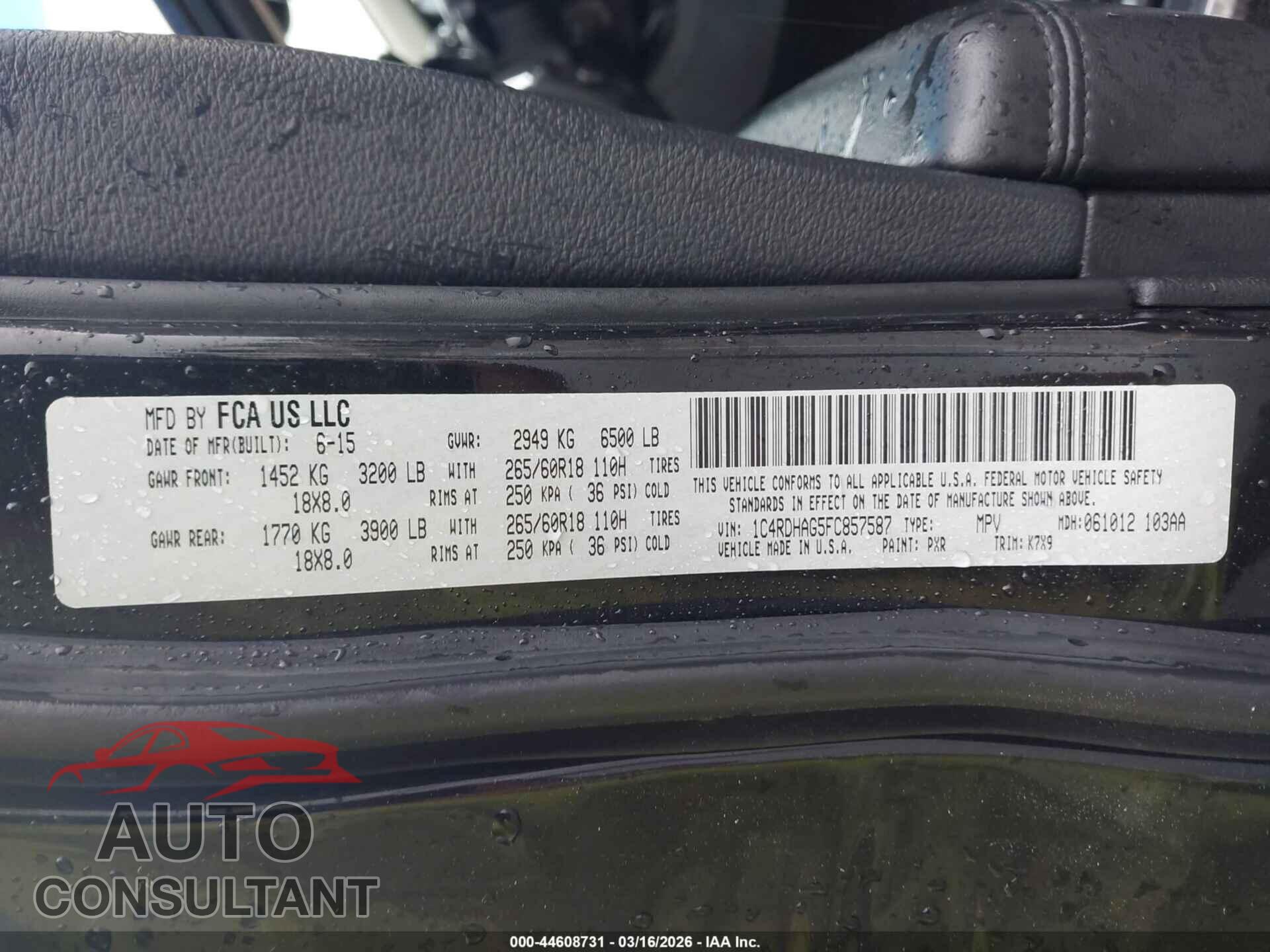 DODGE DURANGO 2015 - 1C4RDHAG5FC857587