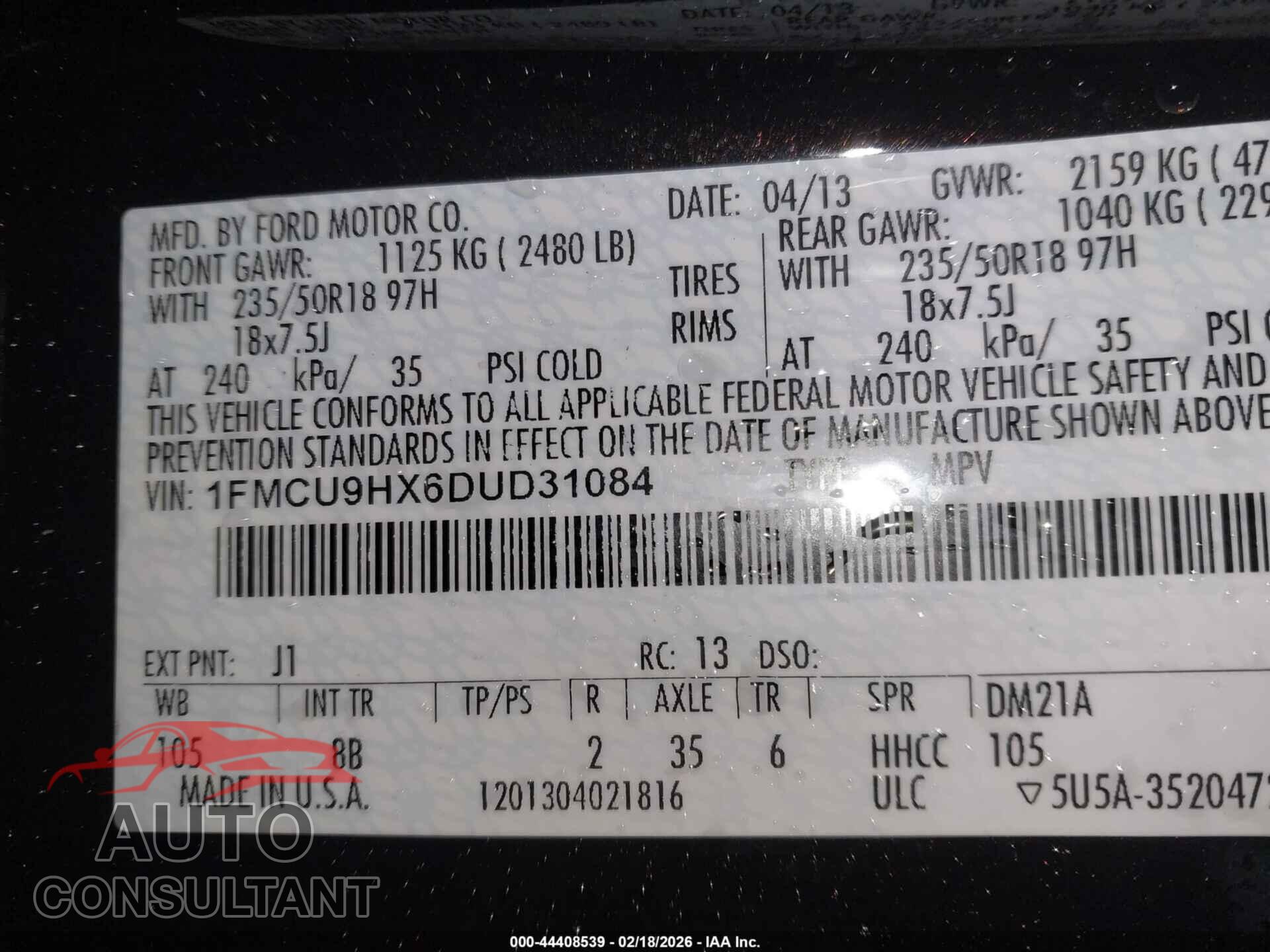 FORD ESCAPE 2013 - 1FMCU9HX6DUD31084