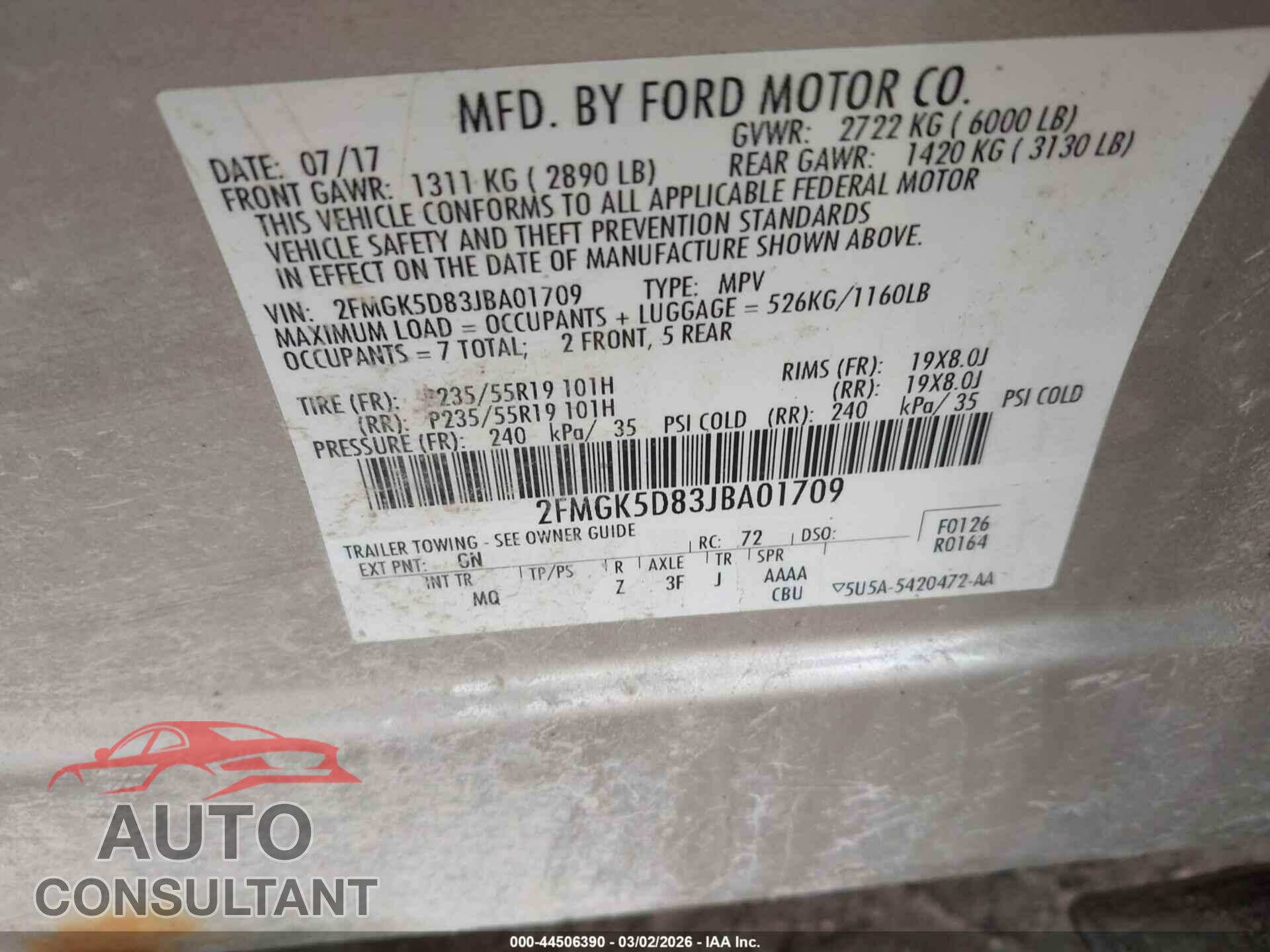 FORD FLEX 2018 - 2FMGK5D83JBA01709