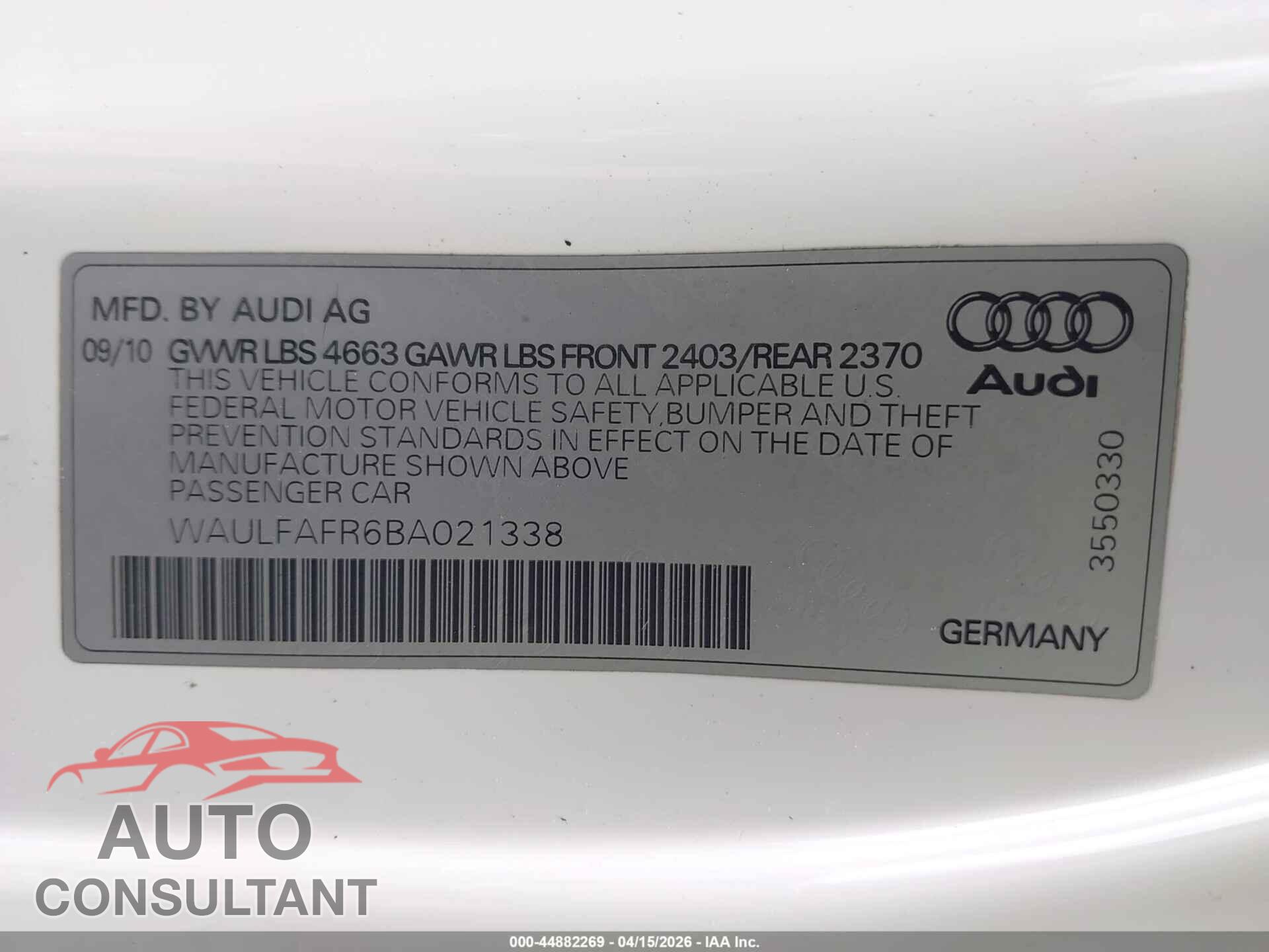 AUDI A5 2011 - WAULFAFR6BA021338