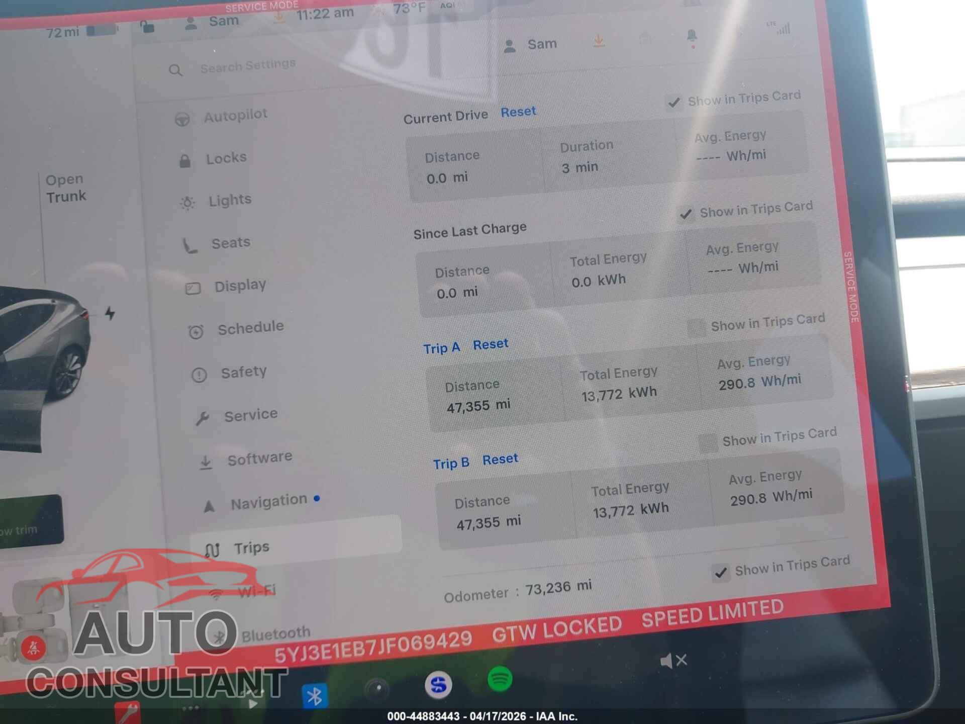 TESLA MODEL 3 2018 - 5YJ3E1EB7JF069429