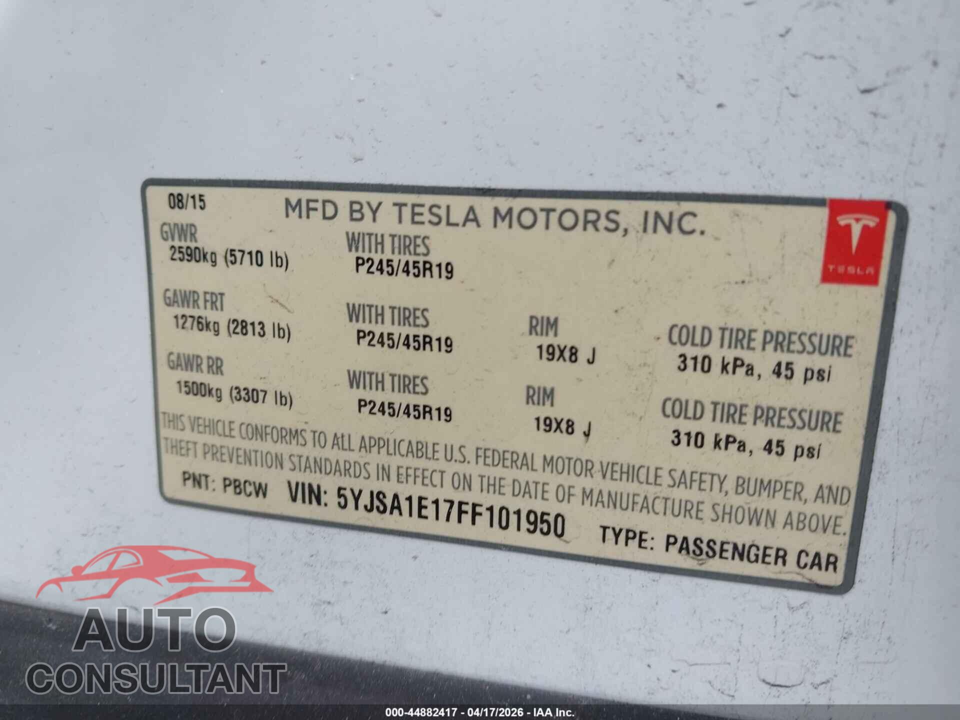 TESLA MODEL S 2015 - 5YJSA1E17FF101950