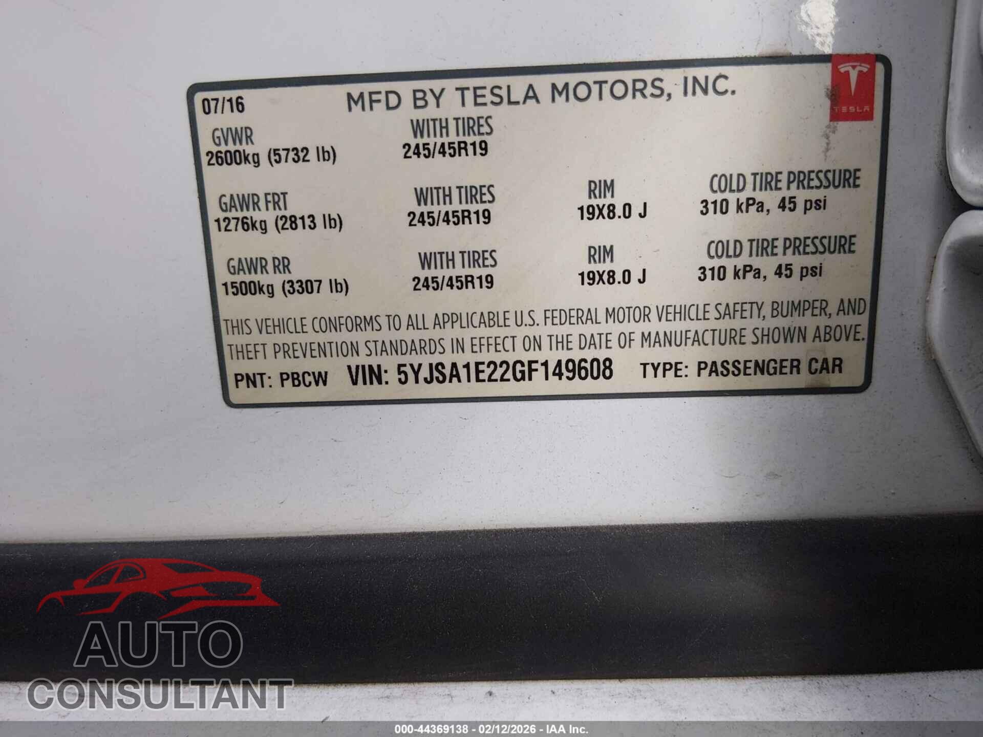 TESLA MODEL S 2016 - 5YJSA1E22GF149608