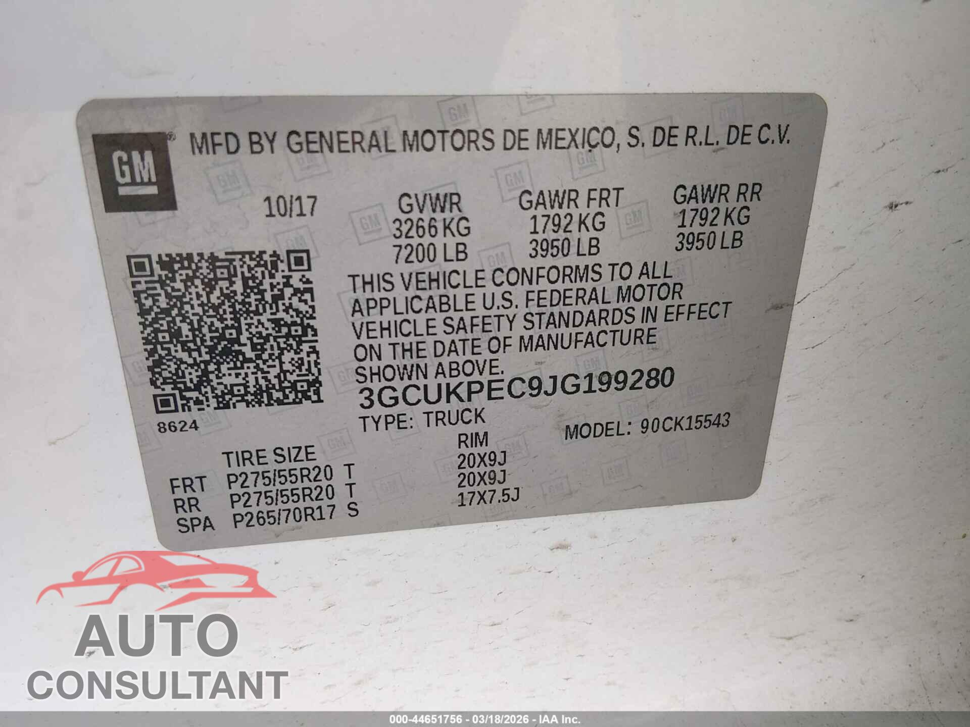 CHEVROLET SILVERADO 1500 2018 - 3GCUKPEC9JG199280