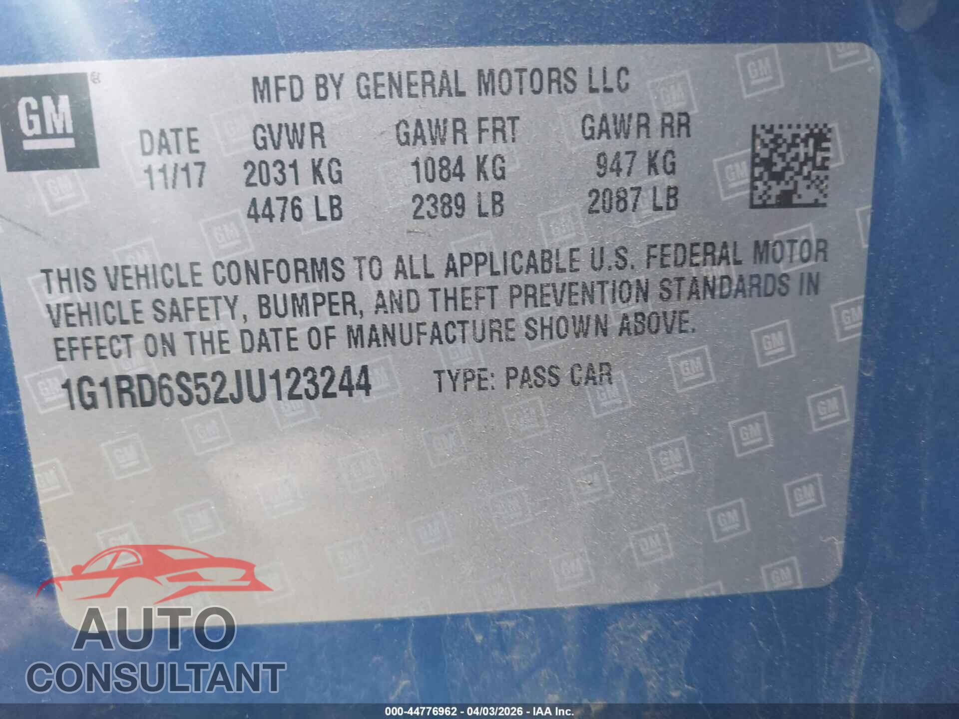 CHEVROLET VOLT 2018 - 1G1RD6S52JU123244
