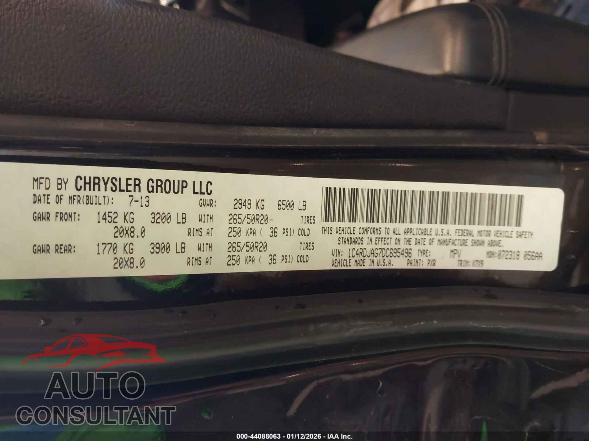 DODGE DURANGO 2013 - 1C4RDJAG7DC695496