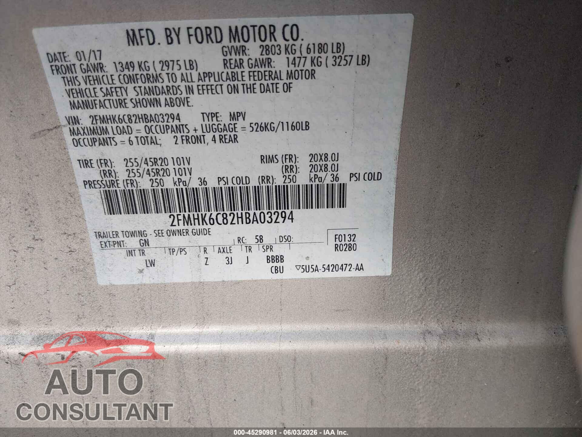 FORD FLEX 2017 - 2FMHK6C82HBA03294