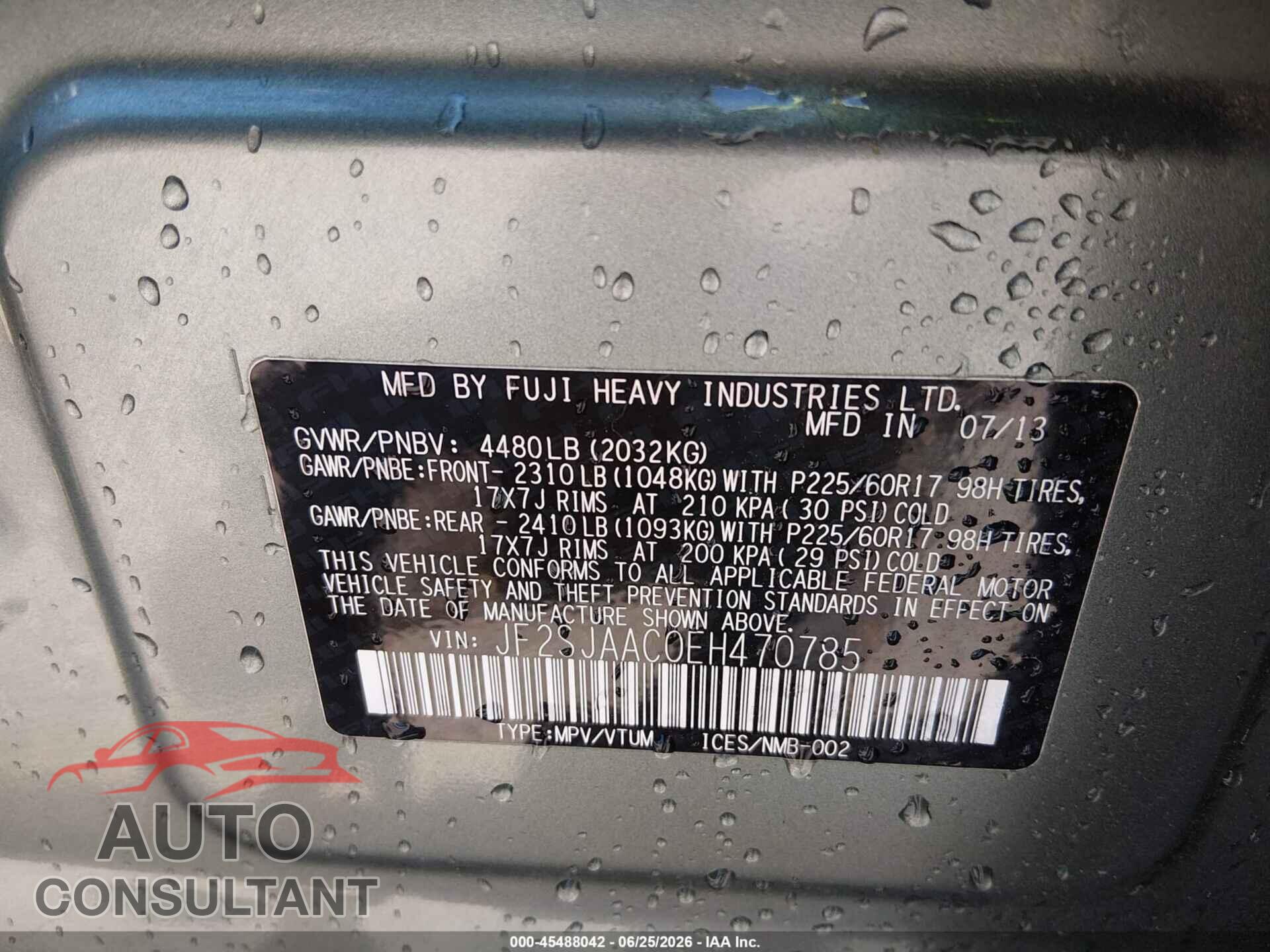 SUBARU FORESTER 2014 - JF2SJAAC0EH470785