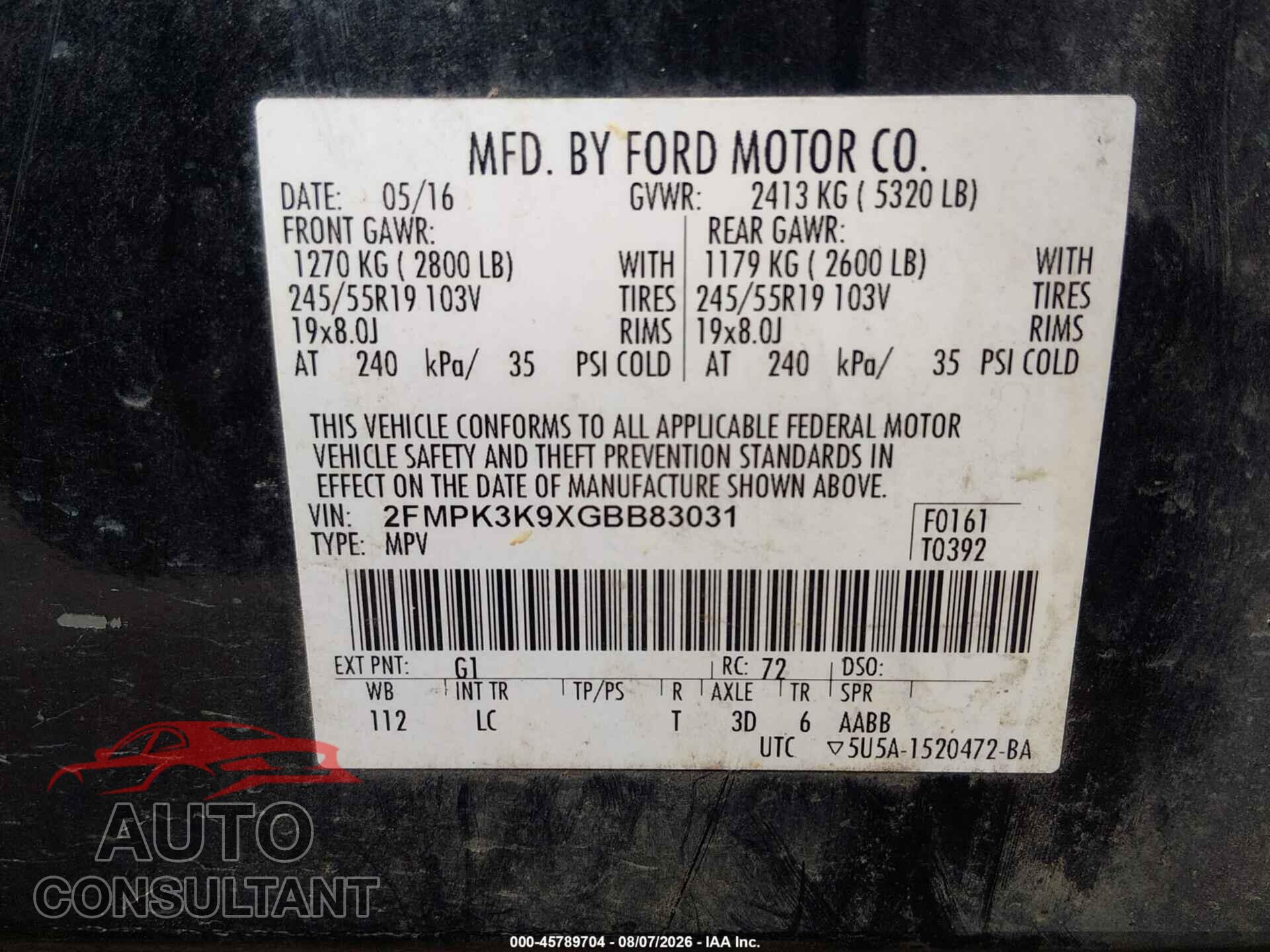 FORD EDGE 2016 - 2FMPK3K9XGBB83031