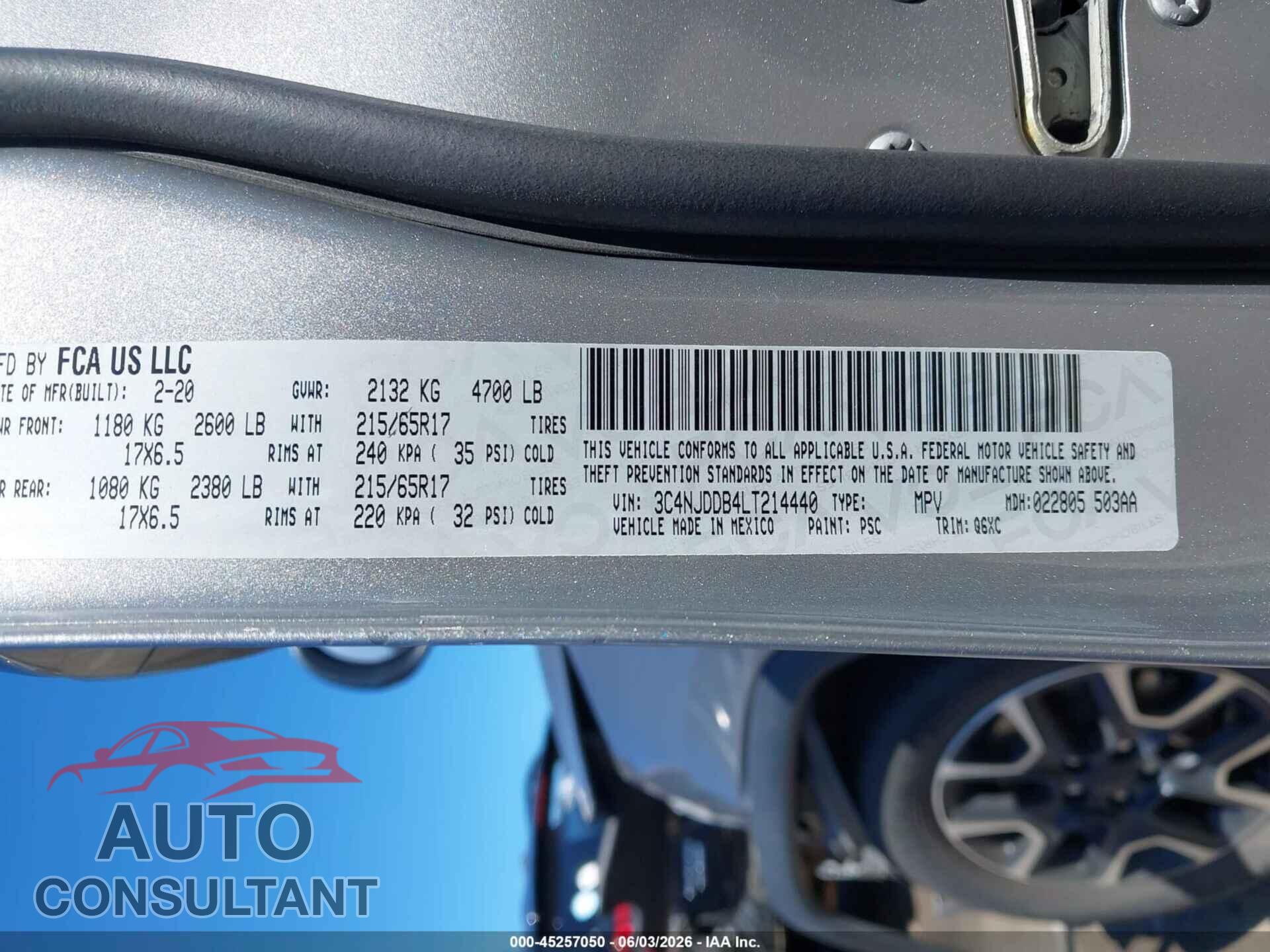 JEEP COMPASS 2020 - 3C4NJDDB4LT214440